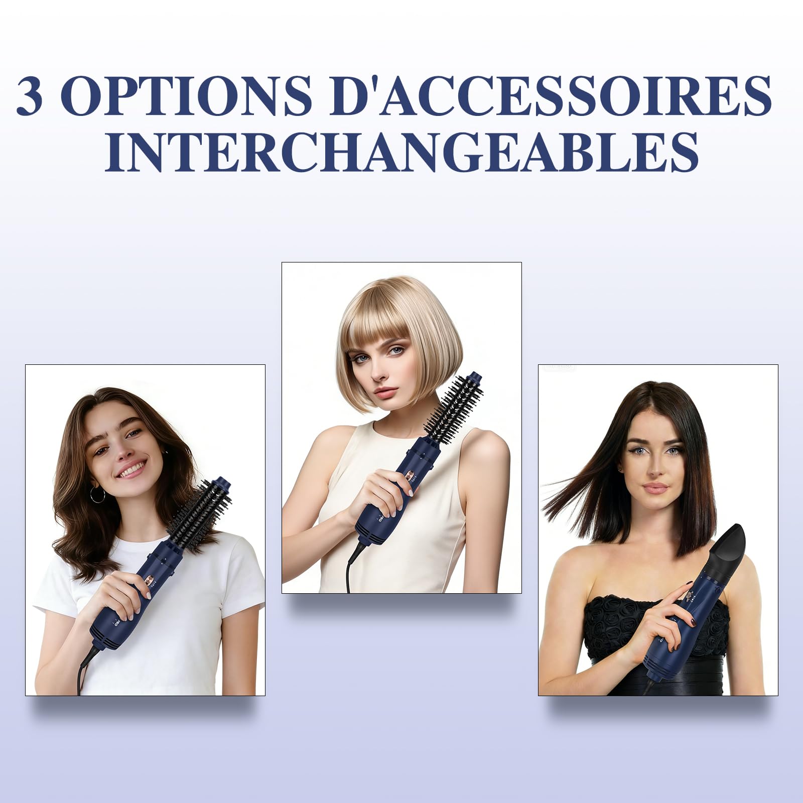 PARWIN PRO BEAUTY Brosse Soufflante 4 en 1, sèche-cheveux | Volume rapide, boucles, lissage, 3 températures, céramique, soin ionique, 1100 watts, Bleu