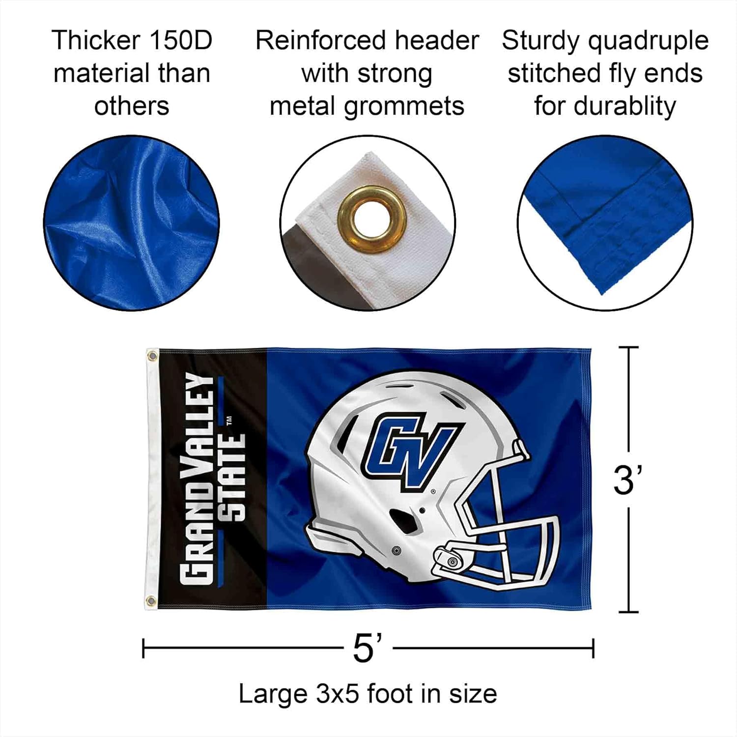 Grand Valley State Lakers Helmet 3x5 Grommet Flag - Image 2