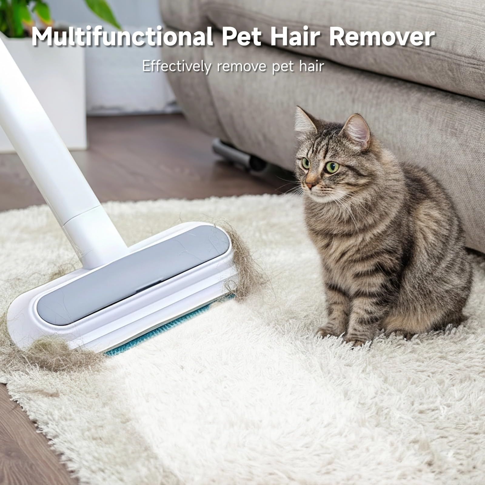 2 pezzi, spazzola multifunzione per rimuovere peli di animali domestici, con manico lungo, lavabile, 60 cm, per gatti e cani, per mobili, tappeti e finestre, spazzola per la pulizia