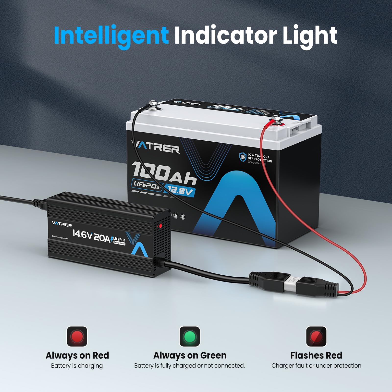 VATRER POWER Caricabatterie al litio a ricarica rapida da 14,6 V AC-DC LiFePO4 Caricabatteria per batteria al litio da 12 V, con protezione multipla e indicatore LED, ventola di raffreddamento