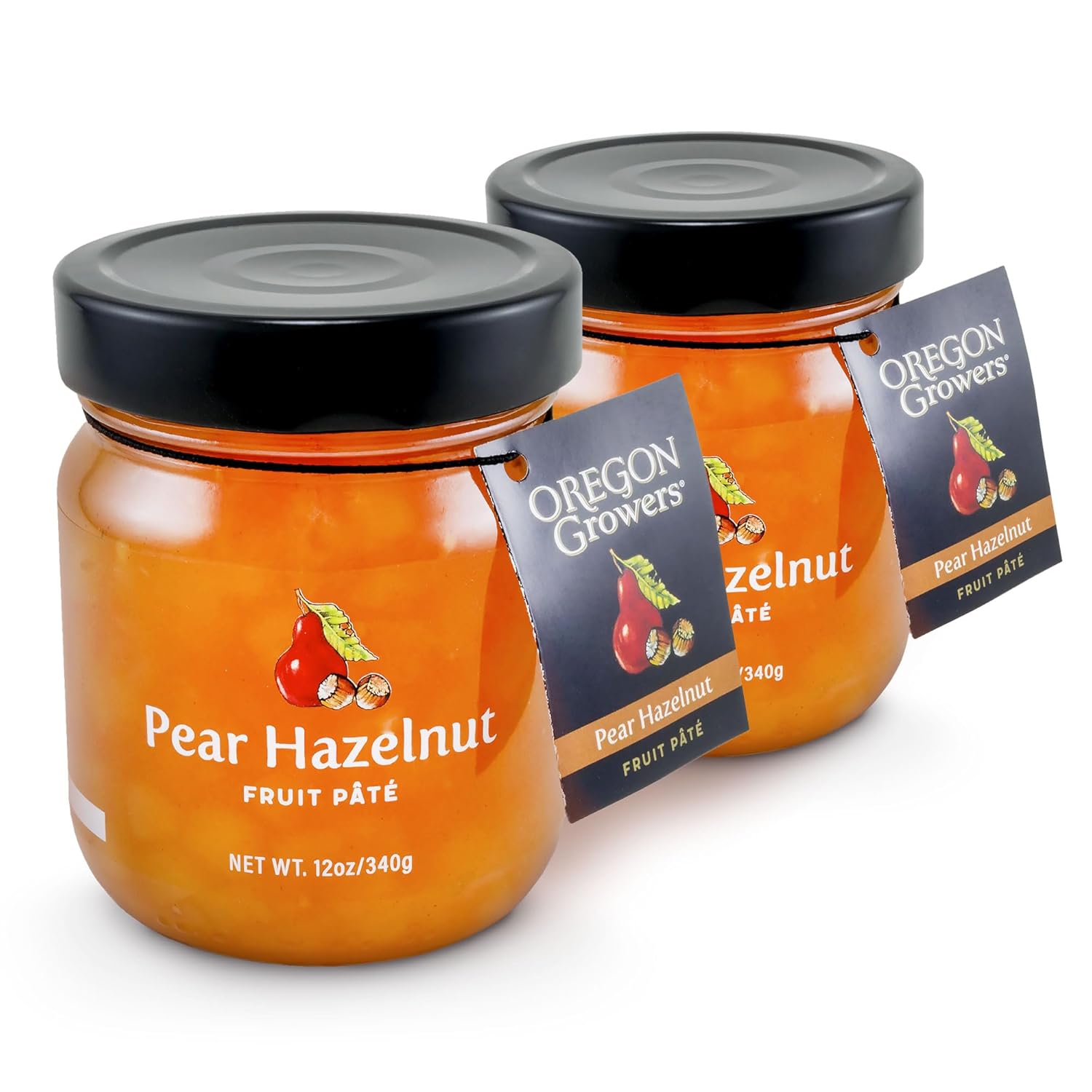 Oregon Growers Pear Hazelnut Fruit Pate - Pear Hazelnut Jam, Natural Preserves Made with Real Sugar, Fruit Jelly Spread, Pairs Perfectly with Cheese - 12 oz (Pack of 2)