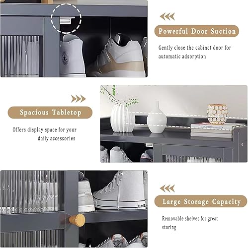 Miniatura 6 de Zapatero de 8 niveles con puertas, armario grande de almacenamiento de zapatos para entrada, organizador de zapatos de bambú para 36-40 pares,