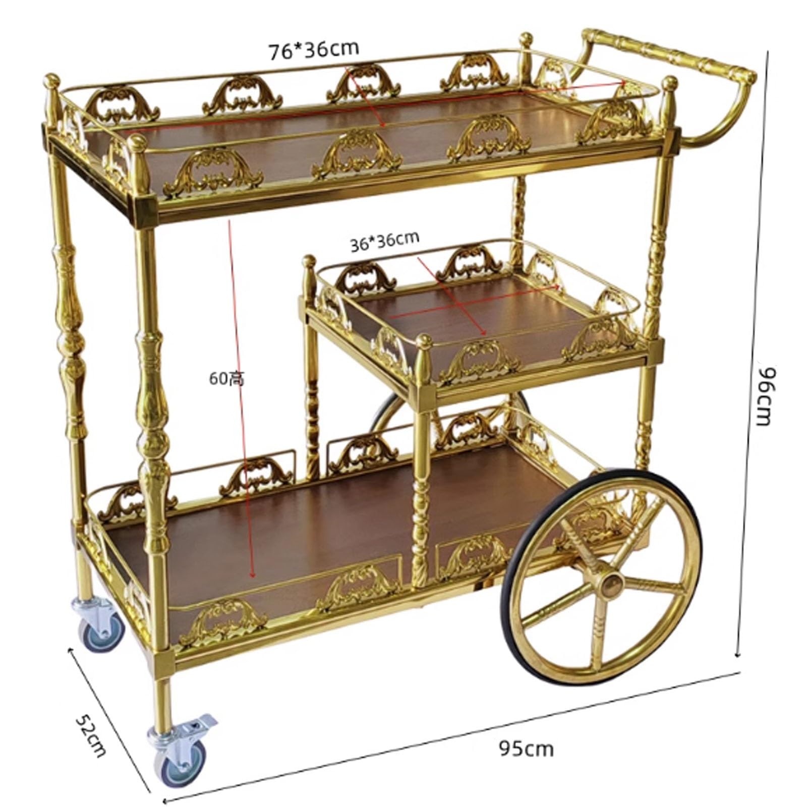 Carrello di Servizio per Vino in Acciaio Inox Portatile in Stile Europeo, Carrello per la Consegna di Cibo per Hotel, ristoranti, Hot Pot, Carrello di Servizio Commerciale Resistente con ruo