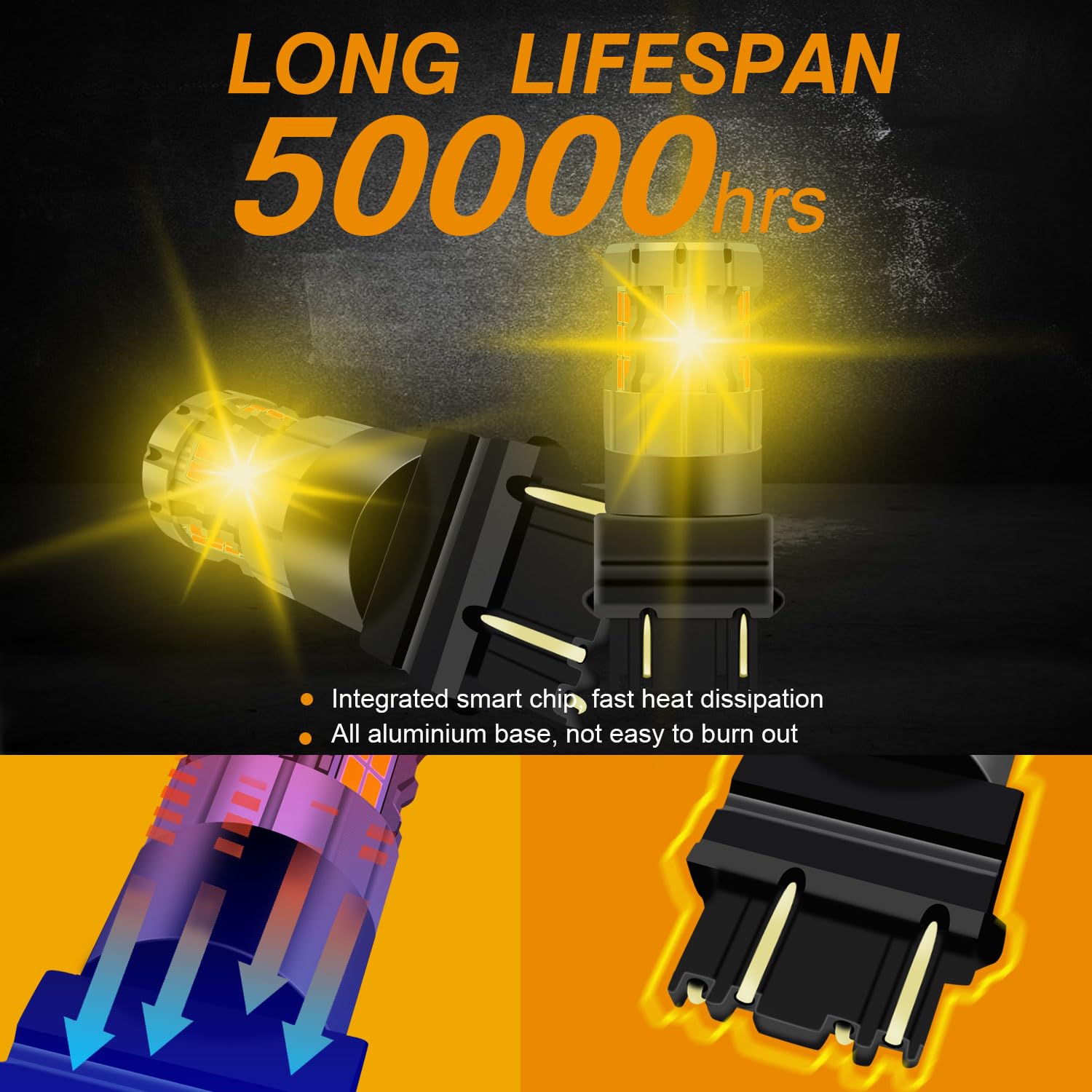 2 sztuki 3157 bursztynowa żarówka sygnałowa LED, 4157 3057 3157A 3457 4057 T25 P27/7W CANBUS bezbłędna wymiana żarówki Anti Hyper Flash Super Bright 30-SMD 25W 4000LM