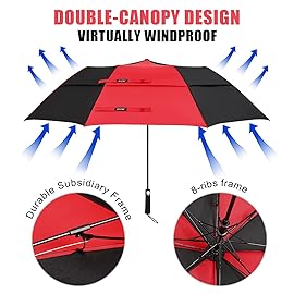 G4Free 62inch Portable Golf Umbrella Automatic Open Large Oversize Vented Double Canopy Windproof Waterproof Sport Umbrellas(Red/Black)