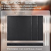 Vista 3 de GOH DODD Juego de 3 tablas grandes de pizarra para quesos de 12 x 12 pulgadas, tableros de charcutería, platos de pizarra de piedra, grabado láser