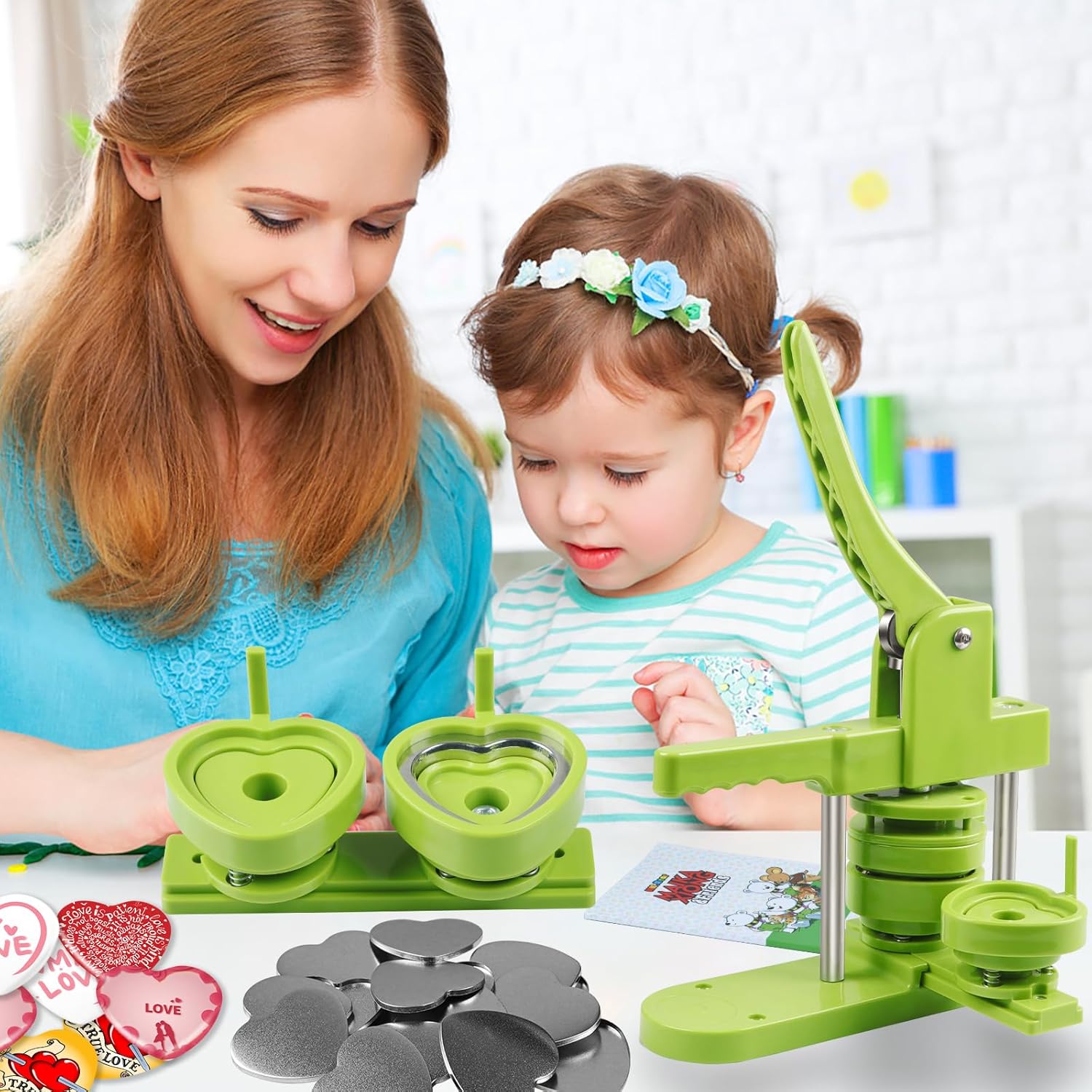 Button Maker Heart Mold, Interchangeable Die Mold Button Maker Mold Suitable for Slide Button Press Machines Pin Maker Machine Button Badge Press