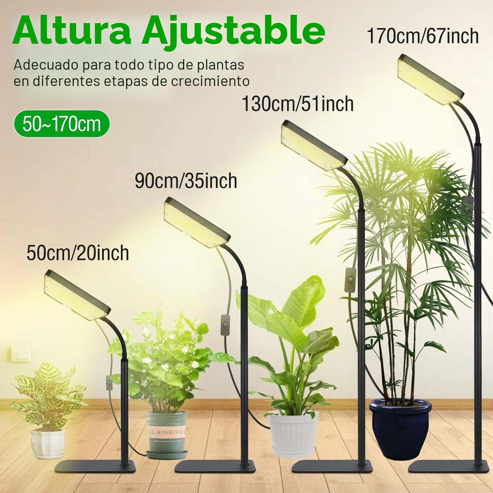 Lámpara de Planta, 246 LEDs Luces de Crecimiento de Espectro Completo, 45-160cm Ajustable en Altura, con Temporizador 4/8/12H, 120 Lúmenes, para Plantas de Interior