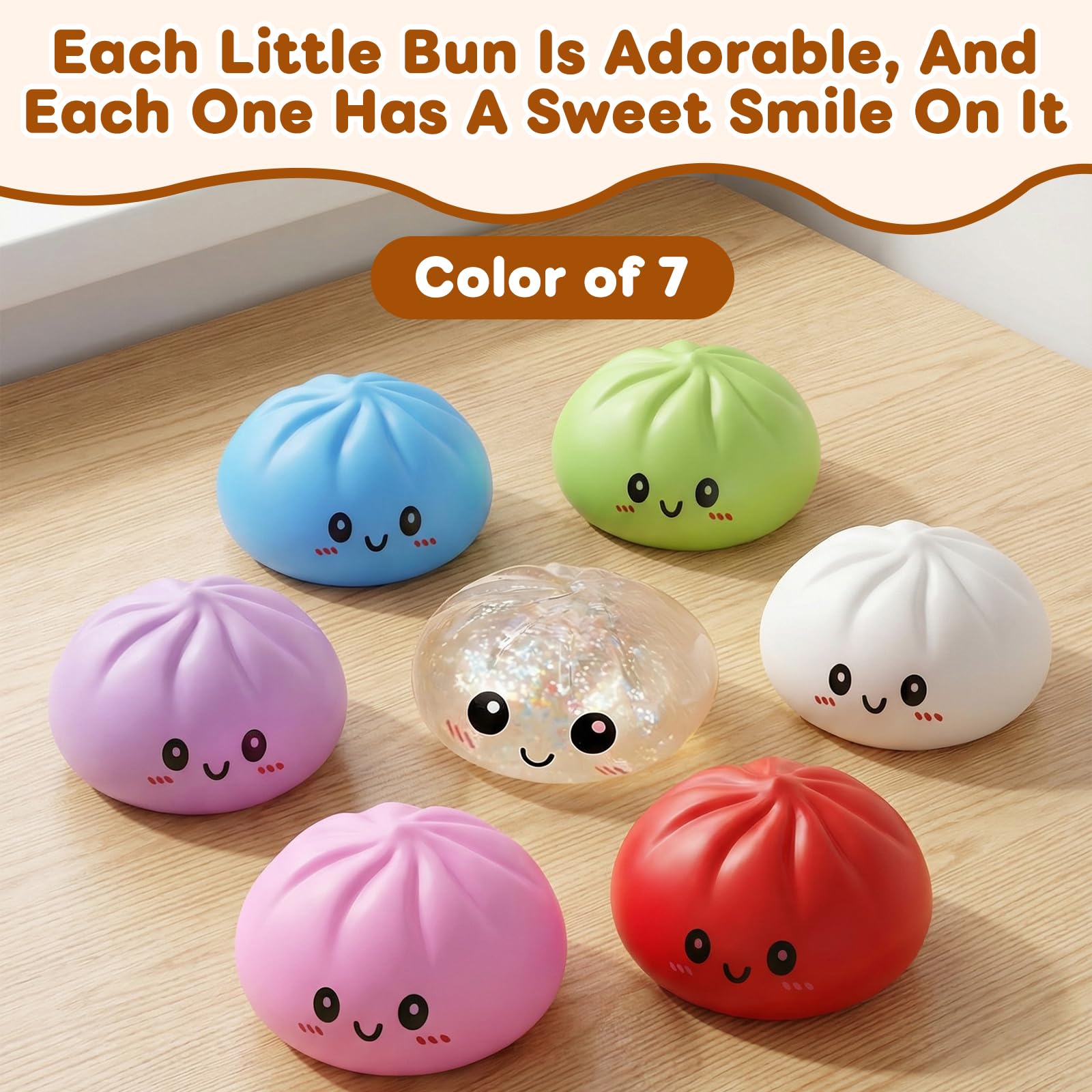 Dumpling Squishies Toy, Giant Glitter Dumpling, Colorful Steamed Bun Stress Balls Fidget Sensory Toy,Squeeze Dough Ball Stress Relief Hand Toys with Food Steamer Stretchy Desk Toys (Blue) — view 5