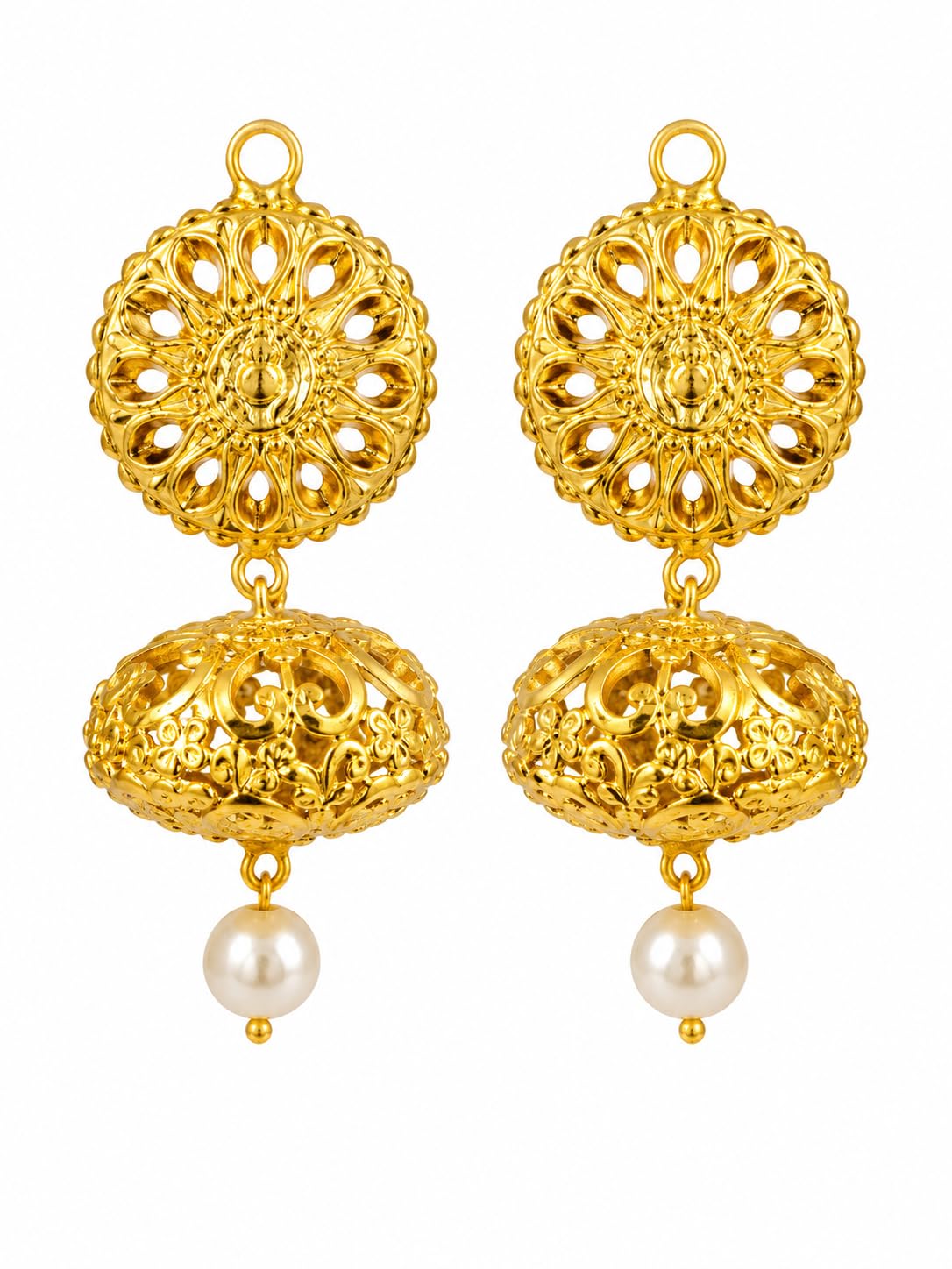 pmw Traditional Makara Kundalalu for Men Dance Costume | Gold Finish Temple Earrings with Pearl Drop | Bharatanatyam, Kuchipudi & Yakshagana Accessories-picture-24