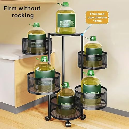 Miniatura 5 de Cesta giratoria de frutas para cocina, cesta giratoria circular de 5 niveles con ruedas giratorias y tapa superior, carrito de almacenamiento de