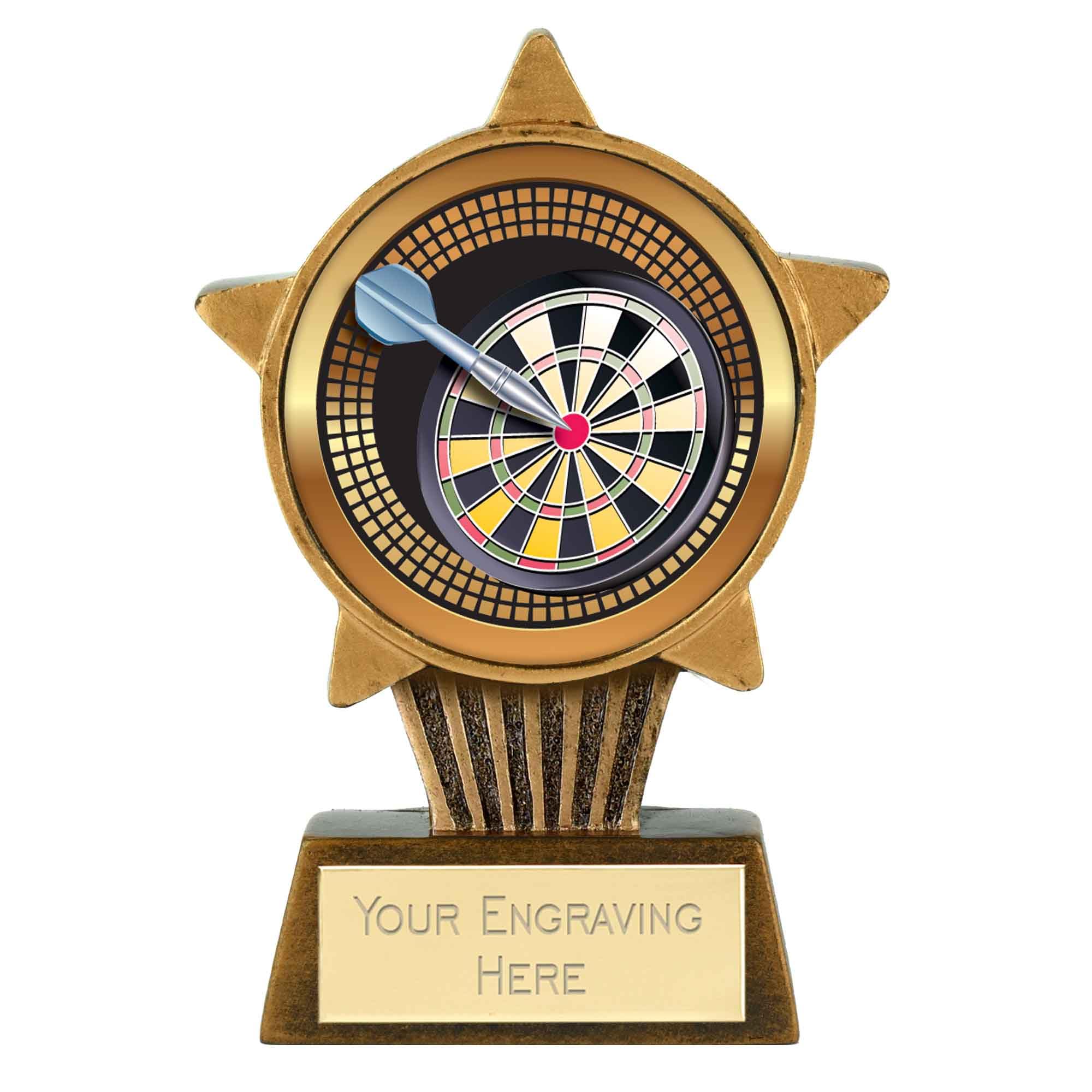 TROPHIESPLUSMEDALS Darts Mini Star Trophy – 10cm Resin Small Award for Darts Competitions, Pub Leagues, School & Club Events | Personalised Darts Trophy Cup | Perfect Mini Sporting Awards