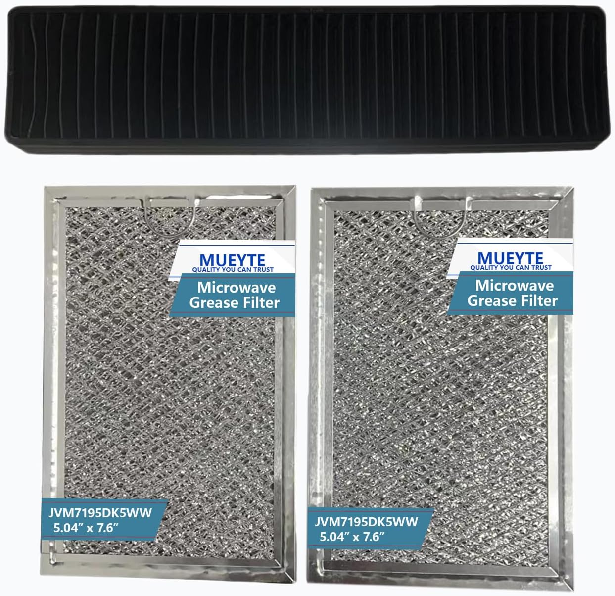 Microwave Oven Charcoal and Grease Filter Replacement for GE JVM7195SK6SS PNM9216SK5SS JVM7195EK5ES JNM7196DK5BB JVM7195DK5WW JNM7196SK6SS 10.87" x 2.64" 5.04" x 7.6" Aluminum Mesh Filters 3 Pack