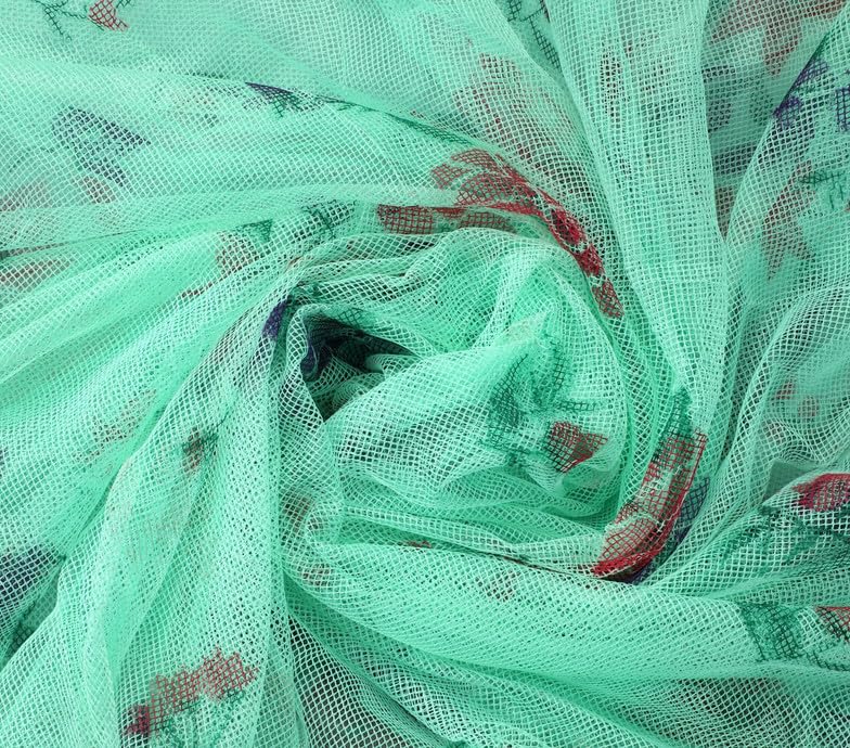 Image of Multicolor Soft Cotton Mosquito net Double Bed King Size | Pure Cotton Mosquito net (Printed-Green, 7x8)