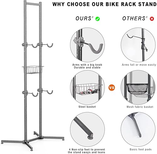 Miniatura 3 de CXWXC Estante de almacenamiento para 2 o 4 bicicletas con cesta - Portabicicletas interior para garajeapartamento - Road Mountain y bicicletas
