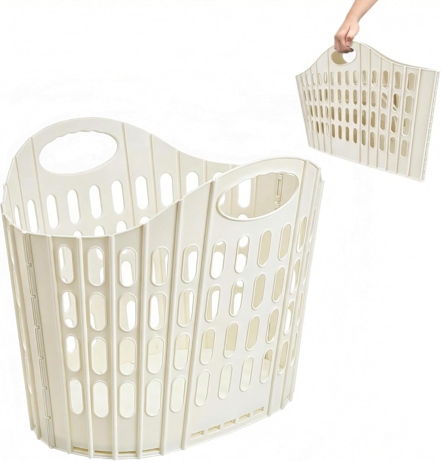 Collapsible Laundry Basket, Foldable Plastic Hamper with Handles, White | Foldable, Ventilated, Space Saving, Built-in Handles, PP Plastic
