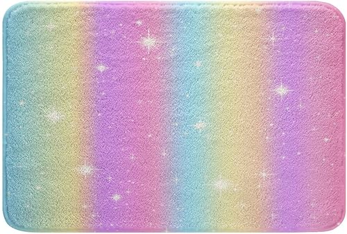 Erosebridal Alfombra de arco iris para niñas, Kawaii dormitorio, 20 x 32 pulgadas, azul, morado, pastel, arcoíris, alfombra de baño, antideslizante,