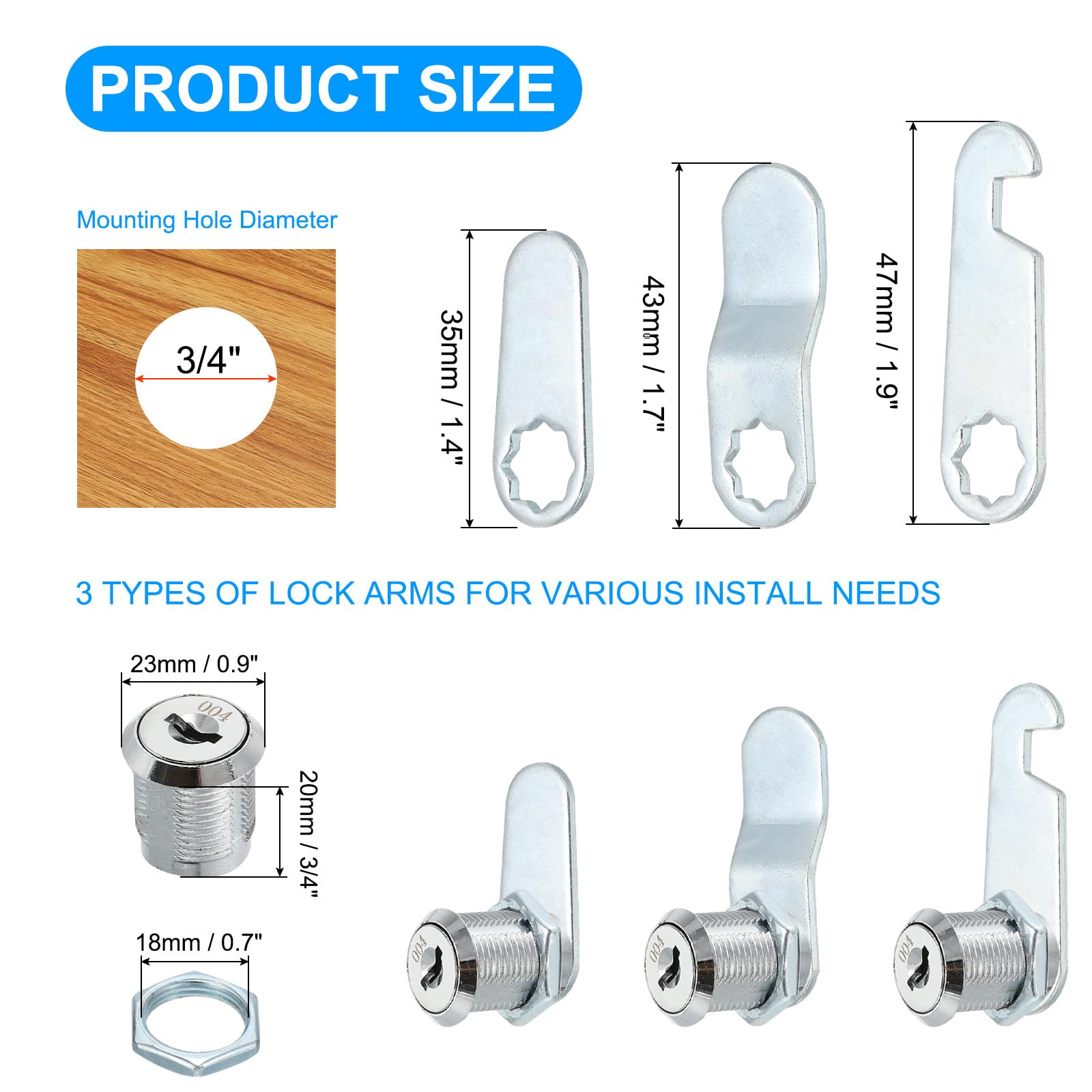 PATIKIL 3/4" Cam Lock with Keys - Image 2