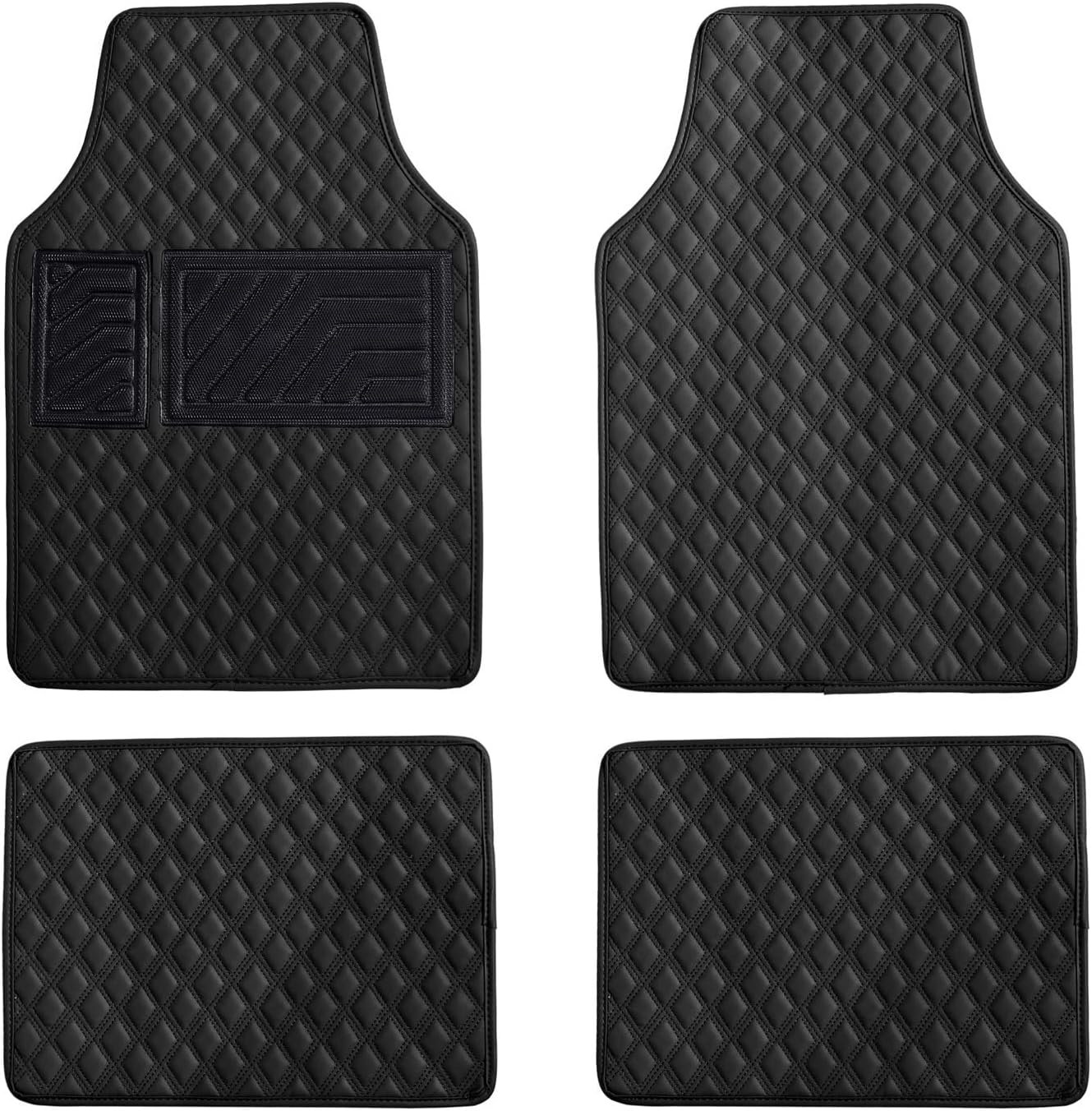 LSXUANCHU Car Floor Mats, Luxury Faux Leather Automotive Floor Mats, All Weather for Cars Truck SUV (4 Pieces, Black)