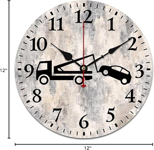 Miniatura 9 de Reloj de pared de madera con camión de remolque, vehículos de construcción, camión, creativo, decorativo, funciona con pilas, de cuarzo, silencioso,