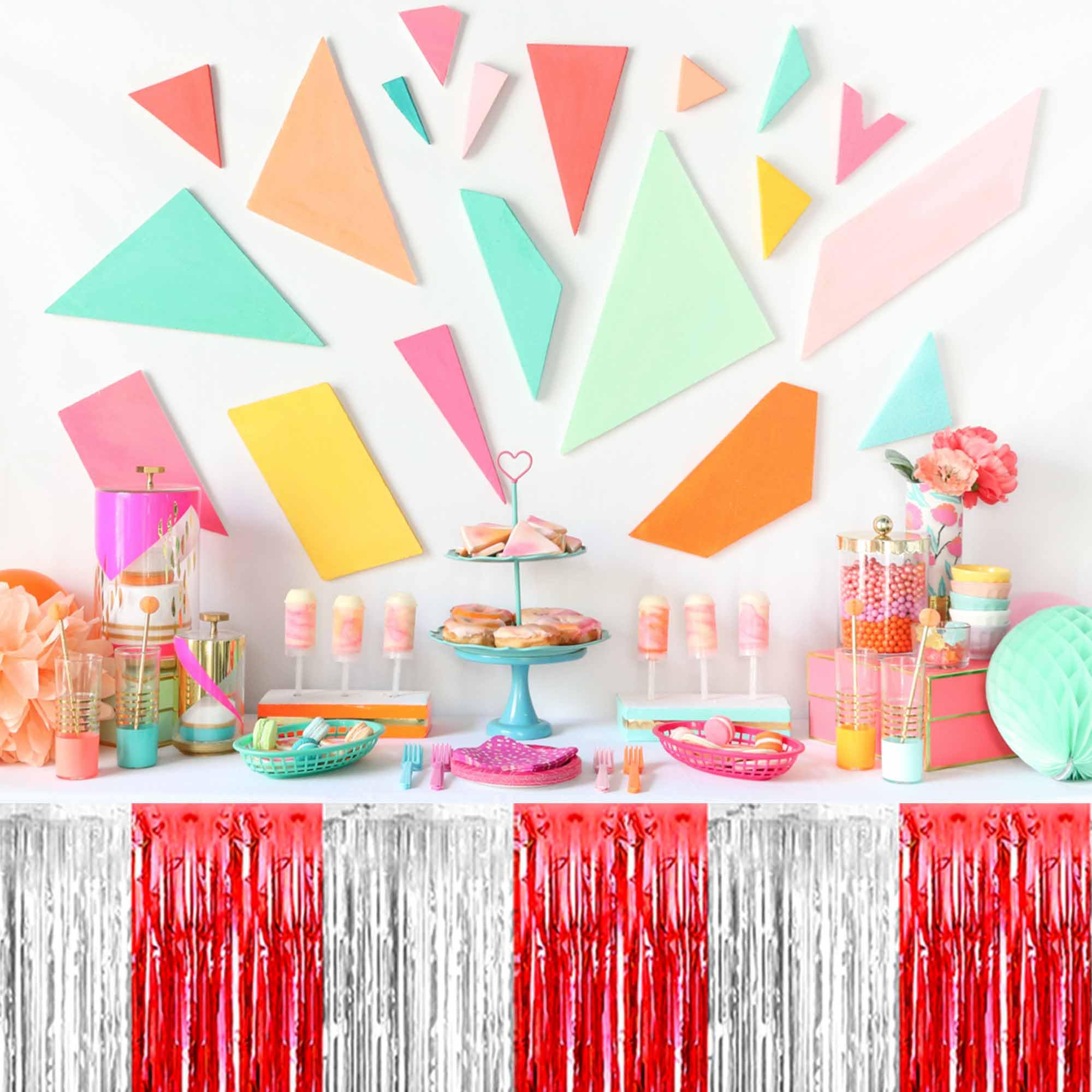 QRabbit 4 Pack Purple Tinsel Foil Fringe Curtains - 3.3x6.6 Ft Metallic Party Streamers Backdrop for Birthday Wedding Christmas Party Decor, Self-Adhesive Photo Booth Wall Door Decorations