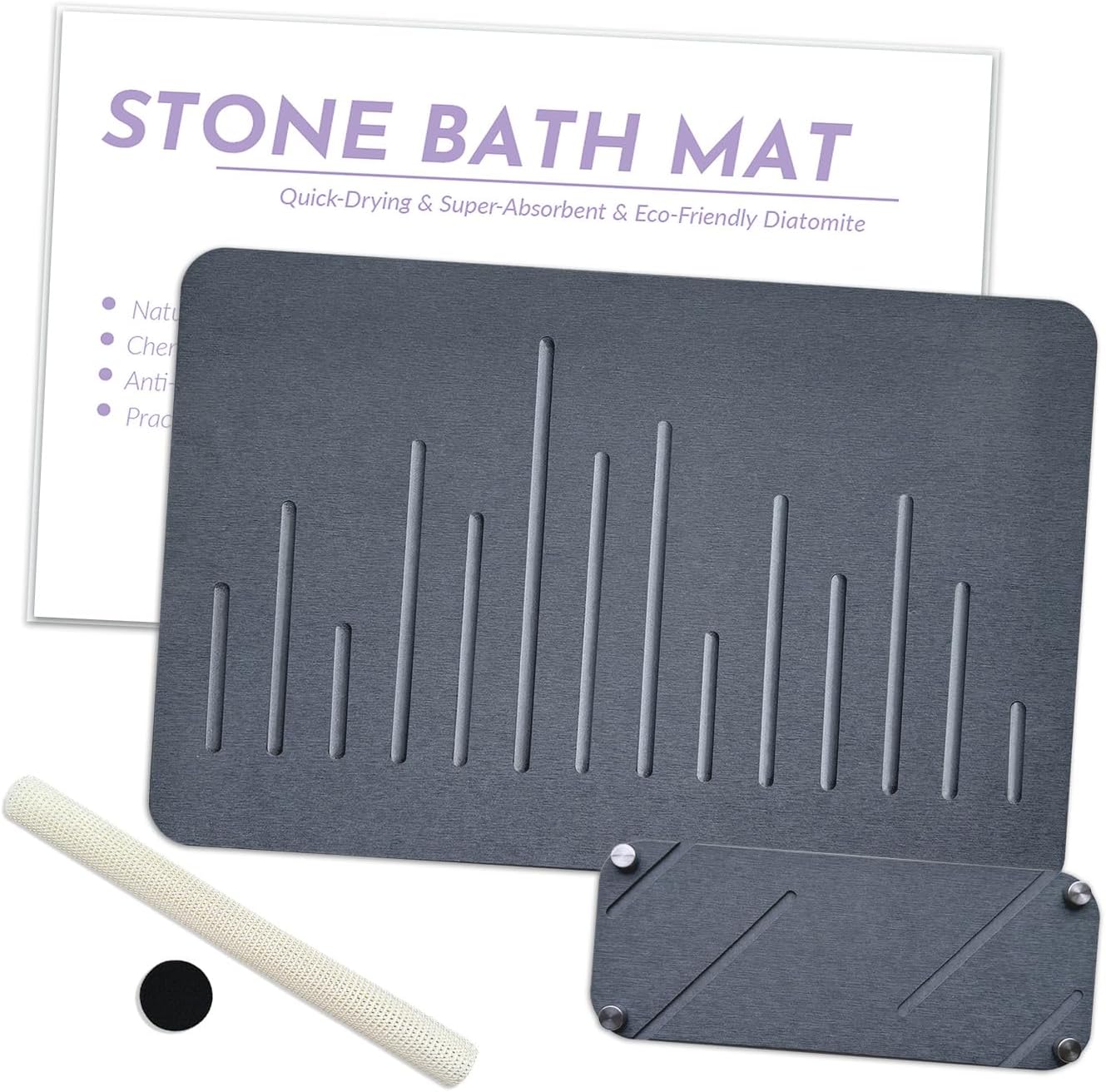 Stone Bath Mat, All Natural Diatomaceous Quick Drying Mat, 39 * 60CM Non-Slip Super Absorbent Quick Drying Chemical-Free Diatomite Mat for Bathroom (Dark Grey)