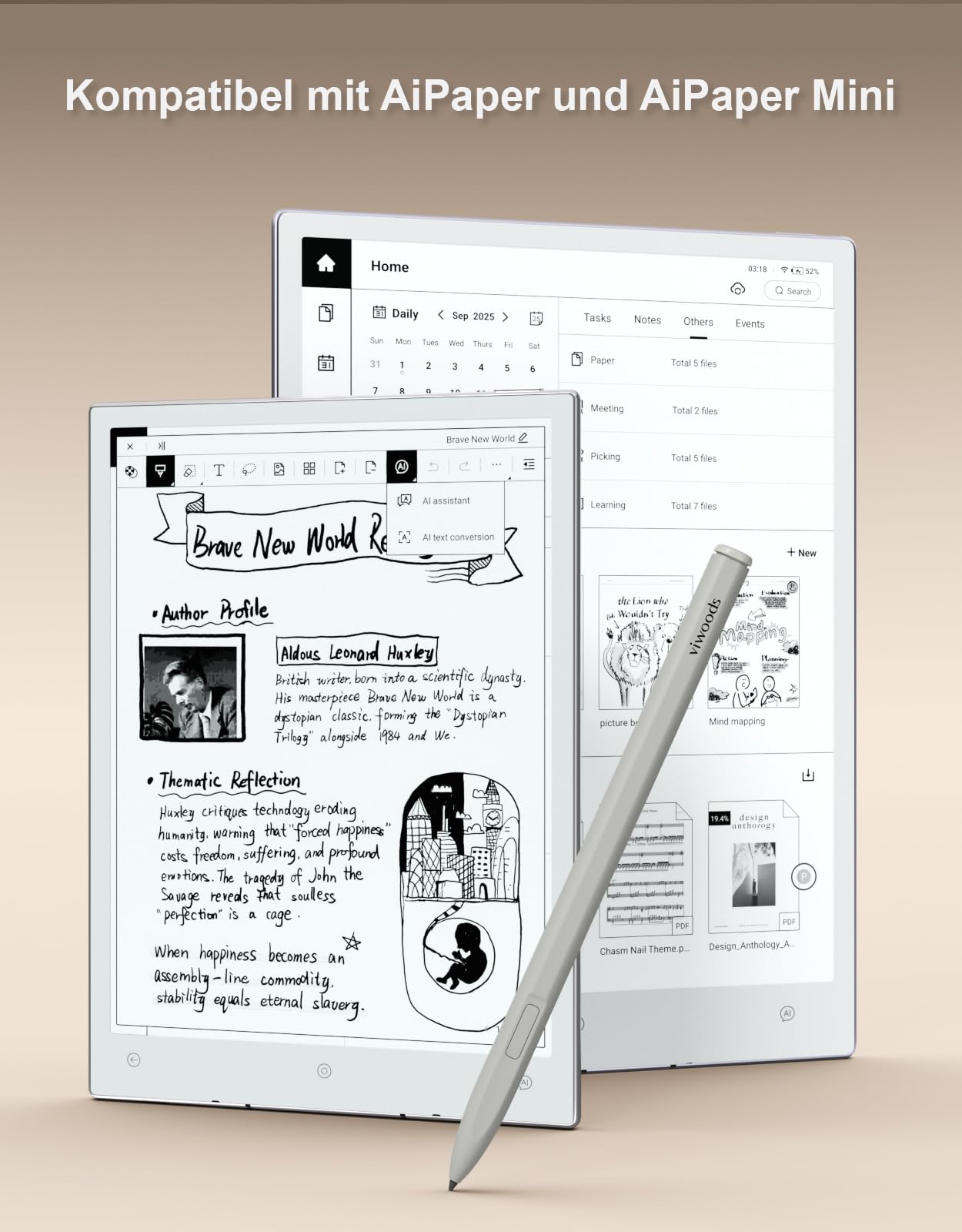 VIWOODS Upgraded W2 Stylus Pro mit 5 Ersatzspitzen, Fortschrittlicher Stylus-Stift mit 0,5mm Ultra-Feiner Spitze, 960Hz Hoher Abtastrate, Linearer Druckempfindlichkeit