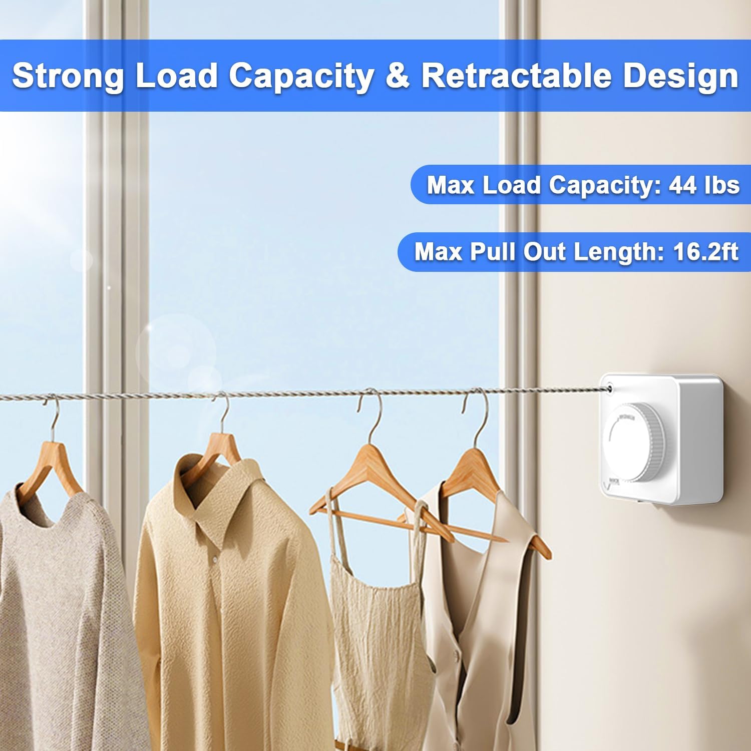 2 Pack Retractable Clothesline Indoor & Outdoor, 16.2Ft Non-Sagging (White) image 3