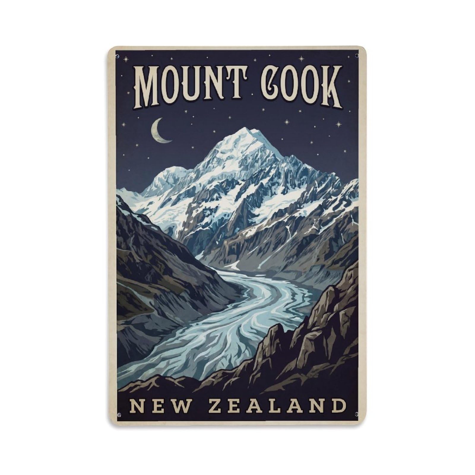 New Zealand Mount Cook Vintage Metal Tin Sign Plaque Wall Decor for Cafe, Club Bar, Office, Garden Metal Poster 8x12Inch