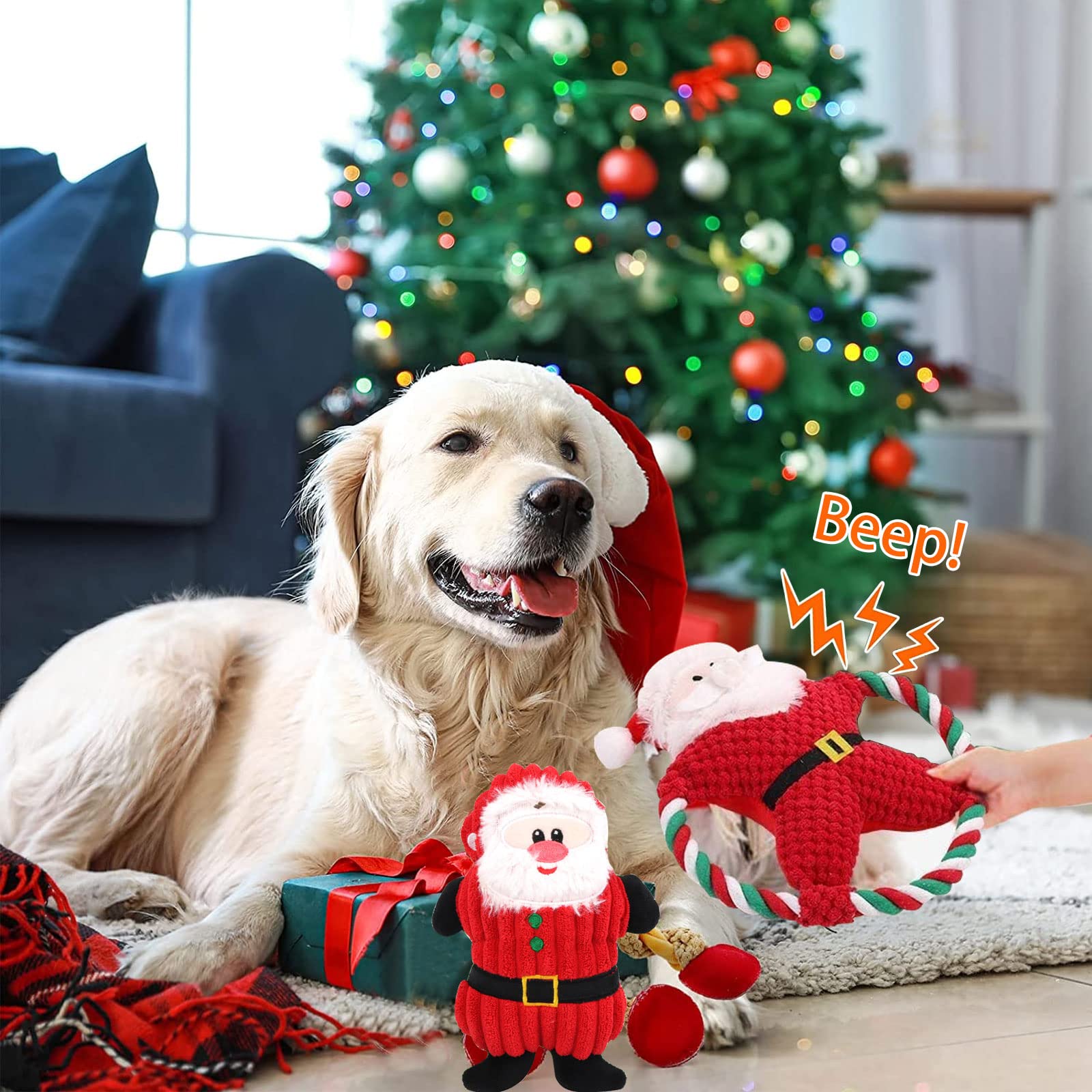 Giocattolo Natalizio 2 In 1 Per Cani – Pupazzo Interattivo Con Babbo Natale E Albero, Per Taglia Piccola E Media
