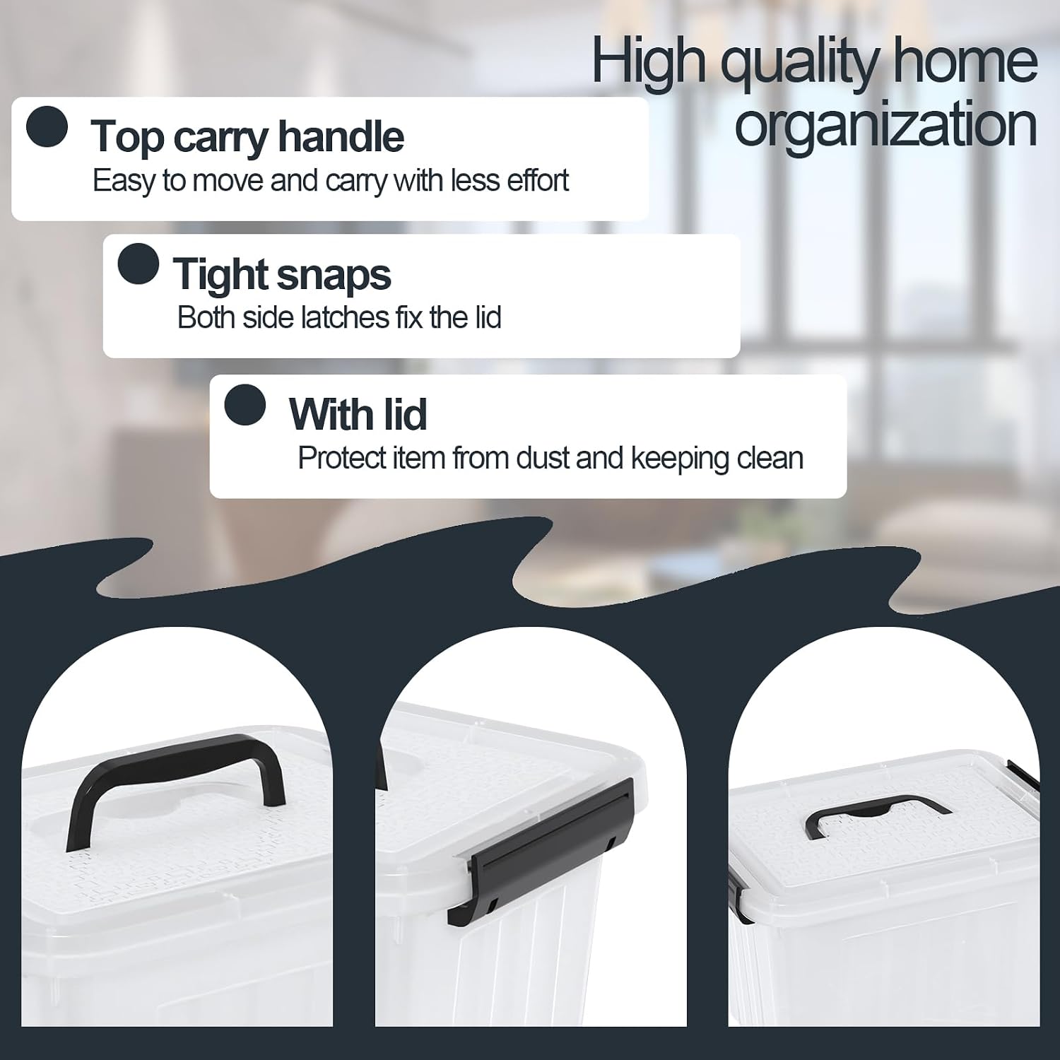 4-Pack Clear Plastic Storage Box with Lid, 5 L Stackable Storage Container with Handle, Small Latch Totes Bin