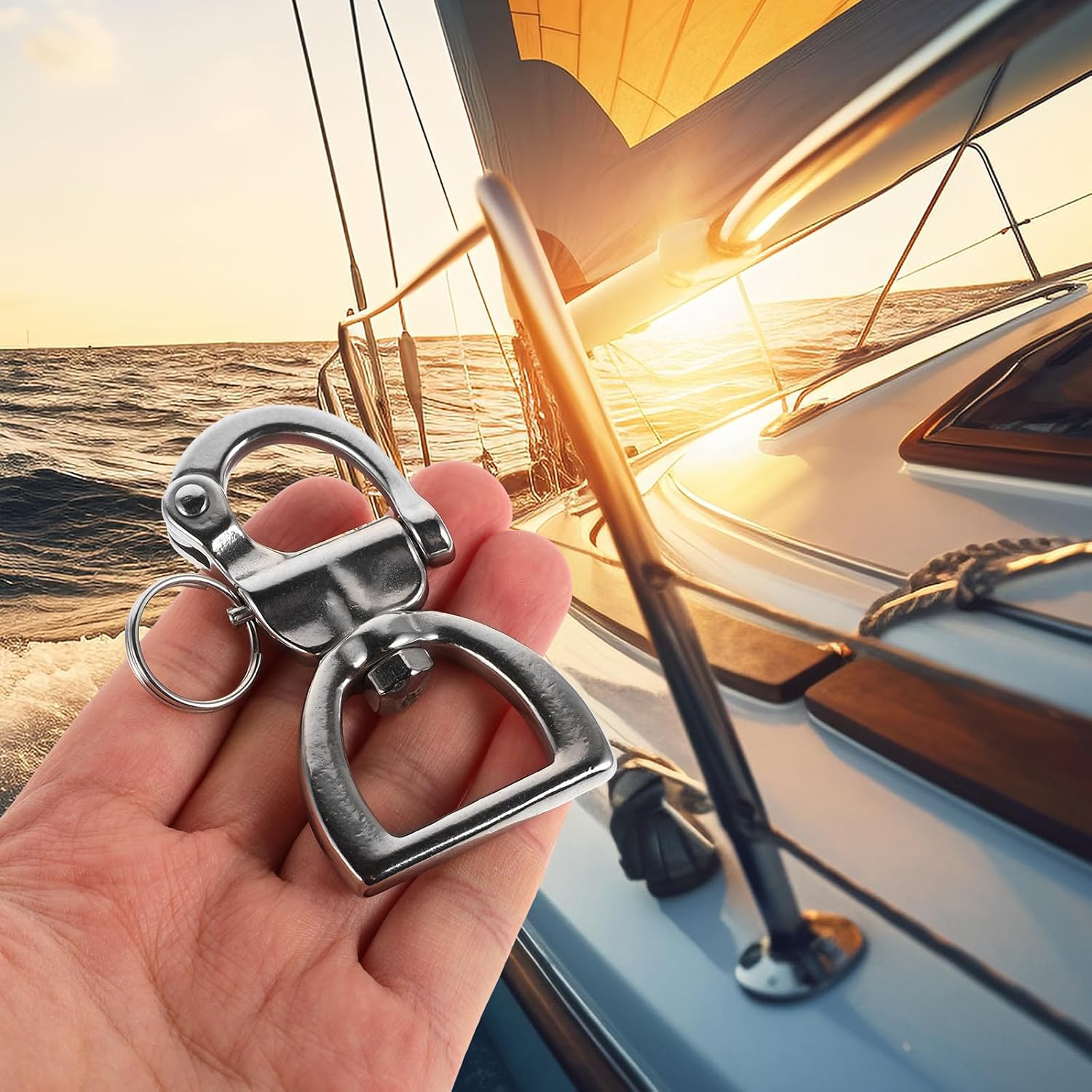 BESPORTBLE Stainless Steel Outdoor Yacht Shackle 360-degree Rotation and Tool-Free Installation, Wear Resistant Metal Buckle for Sailing and Boating Activities
