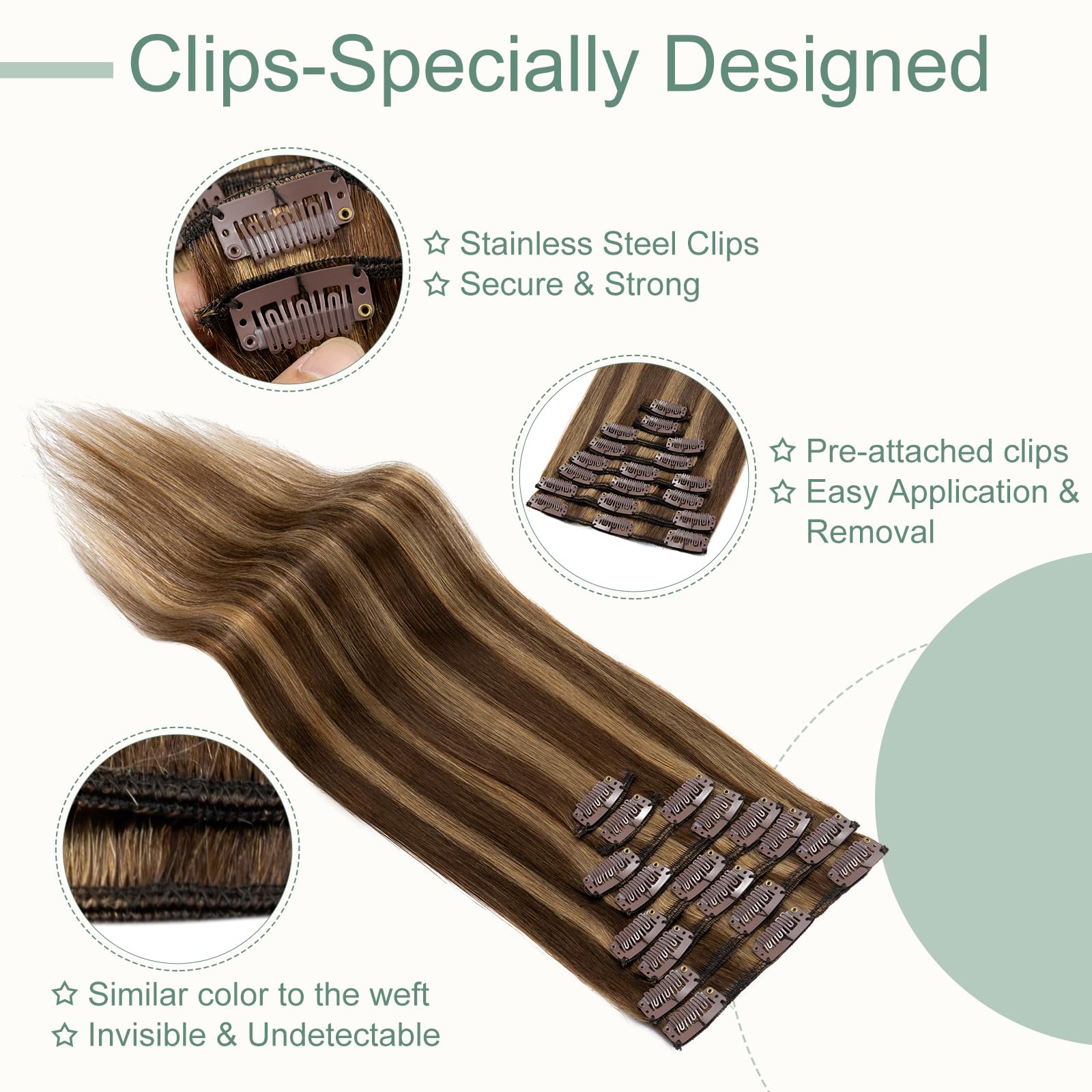 Rich Choices Hair Extensions Clip in Human Hair Brown mix Blonde 10 Inch Remy Hair Extensions, 8PCS 50g Thin Weft - Image 3