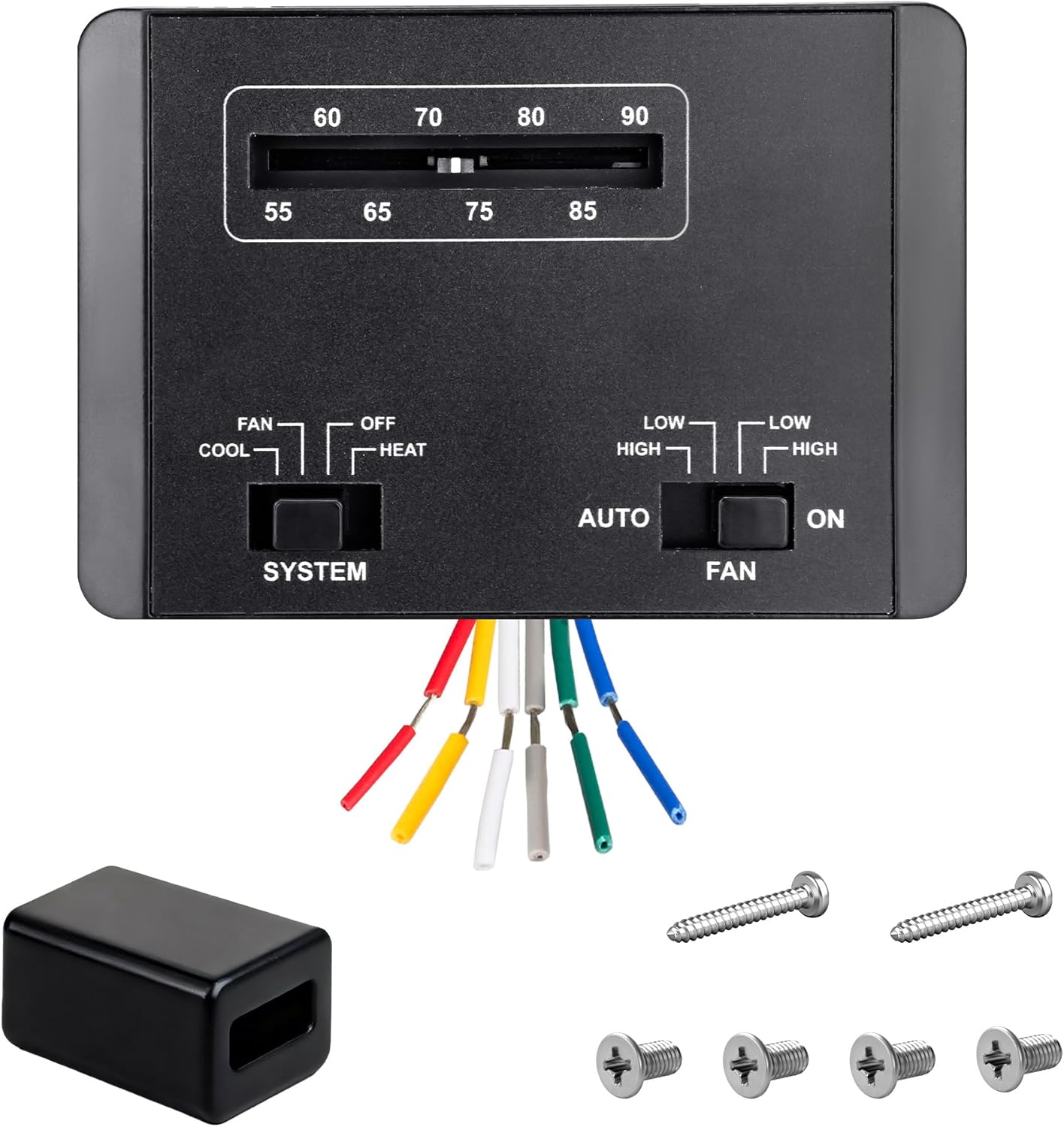 7330F3852 RV Air Conditioner Thermostat Compatible with Coleman Mach Series, Single-Stage Heating/Cooling Control,12V DC (Black)
