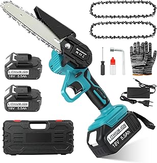 6-inch Mini Chainsaw ASUNCELL Electric Cordless Chainsaw with 2 5.5Ah Batteries One-Handed Chainsaw for Man with Safety Lock Handheld Chainsaw for Wood Cutting Tree Trimming