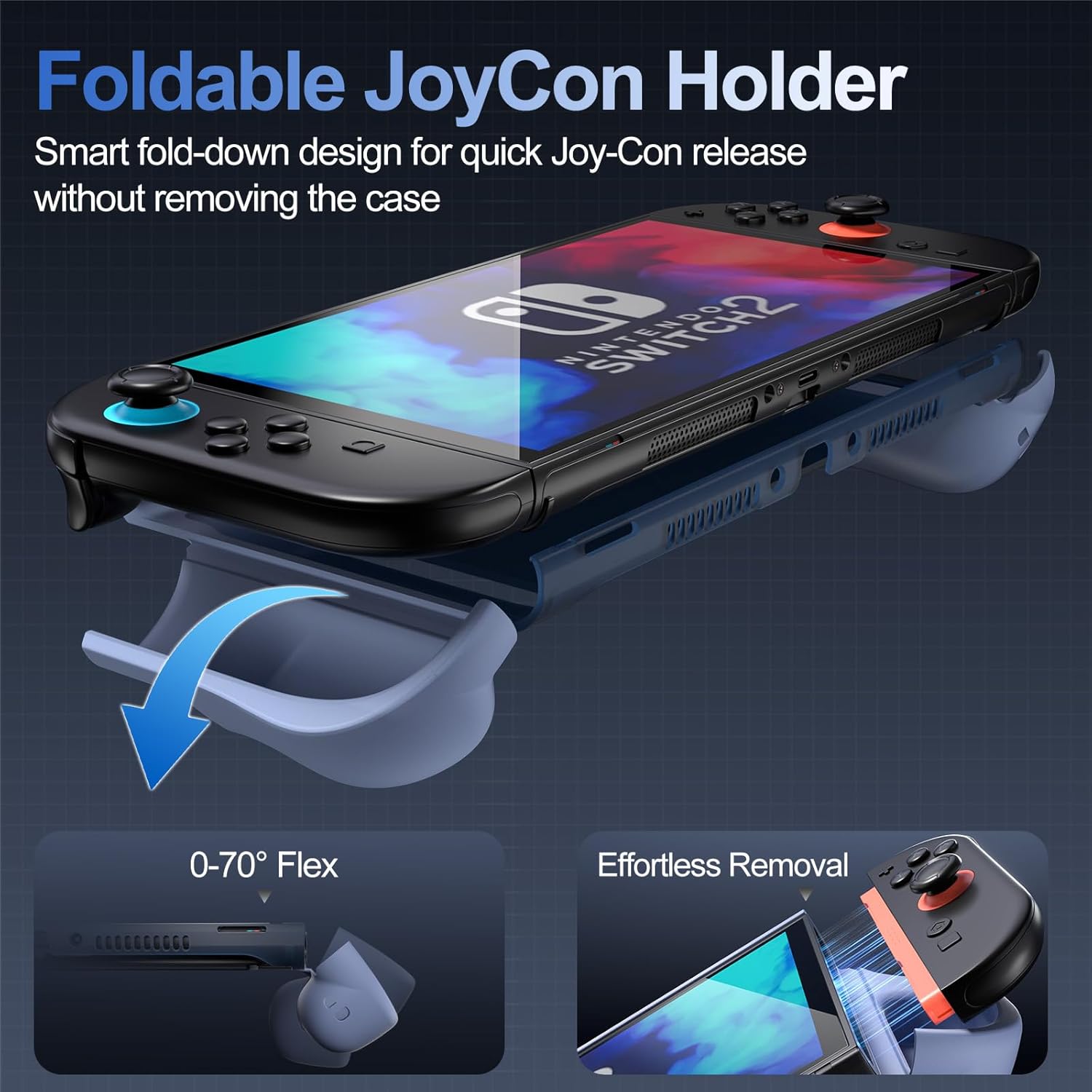 ProCase Dockable Grip Case for Switch 2, Screen Protective PC Front Cover with Foldable Handheld Controller Design, Slim Shockproof Hard Shell Fit for 2025 Switch 2 & Kickstand -Navy - Image 4