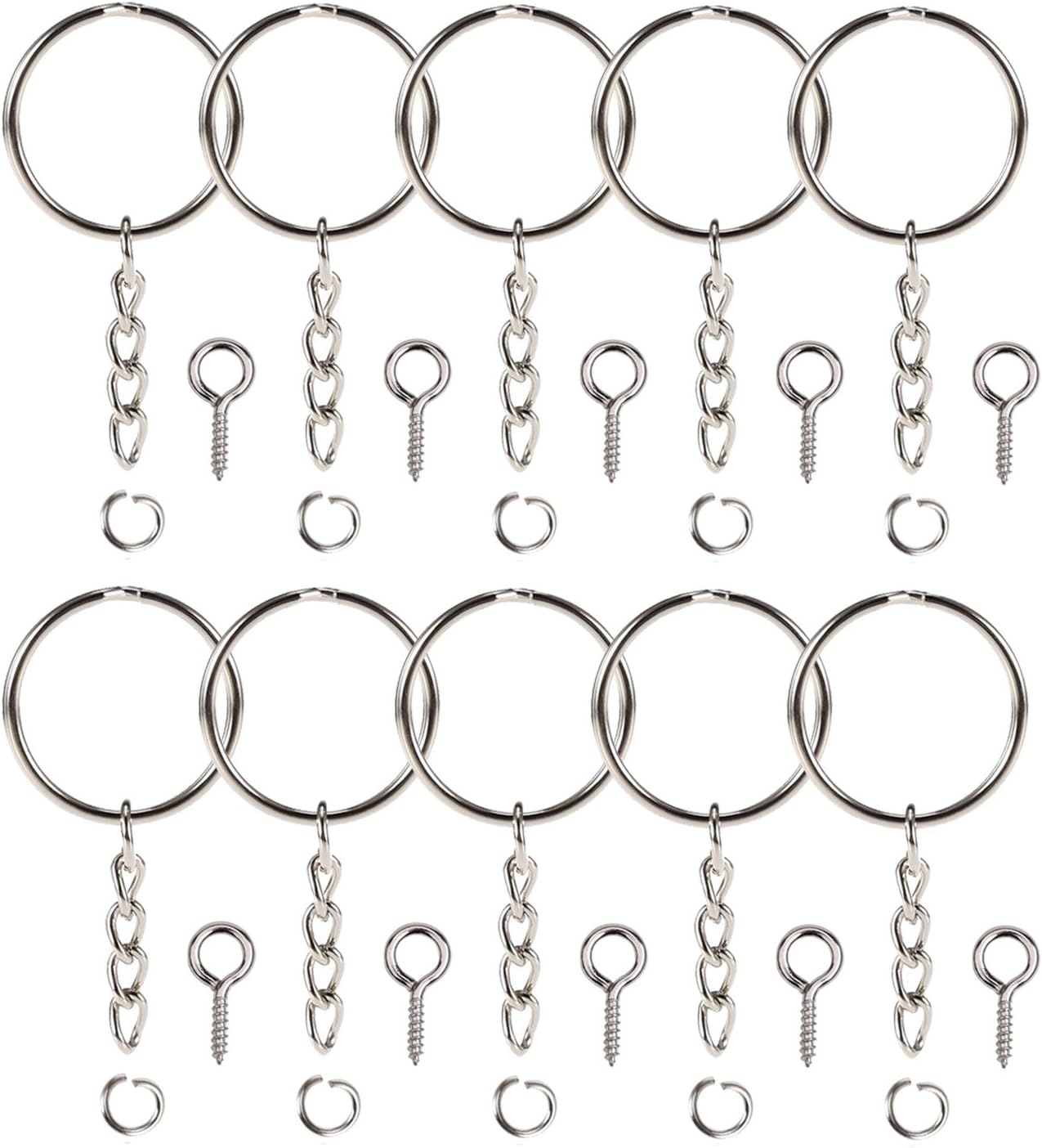 150Pcs Keychain Rings with Chain and 150 Pcs Screw Eye Pins Bulk for Crafts (type1)