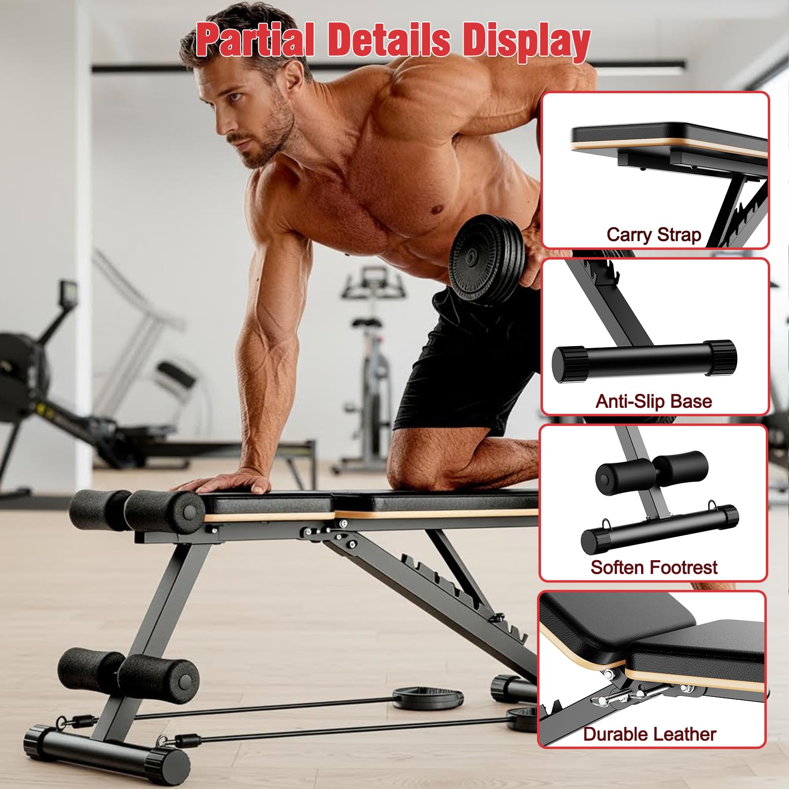 Adjustable Weight Bench for Home Gym 800 Lbs Foldable Workout Bench | 98% Pre-Assembled, 8 Back Adjustable, Wider Seat, for Strength Training Fitness Equipment in Small Space Apartment Room