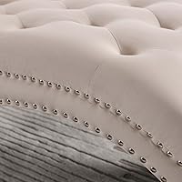 Vista 9 de Tumbona para interiores, moderna silla tapizada de terciopelo con botones y patas de madera maciza y almohada lumbar, sofá reclinable individual