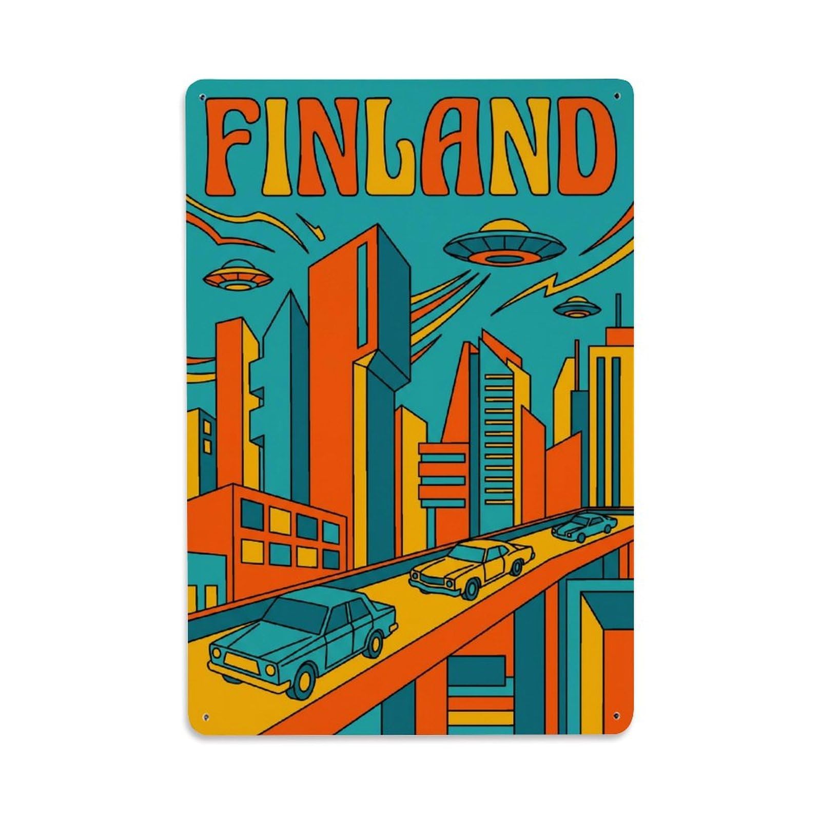 Olhnbad Style Finland Modernist City Travel Graphic Architecture Metal Tin Sign