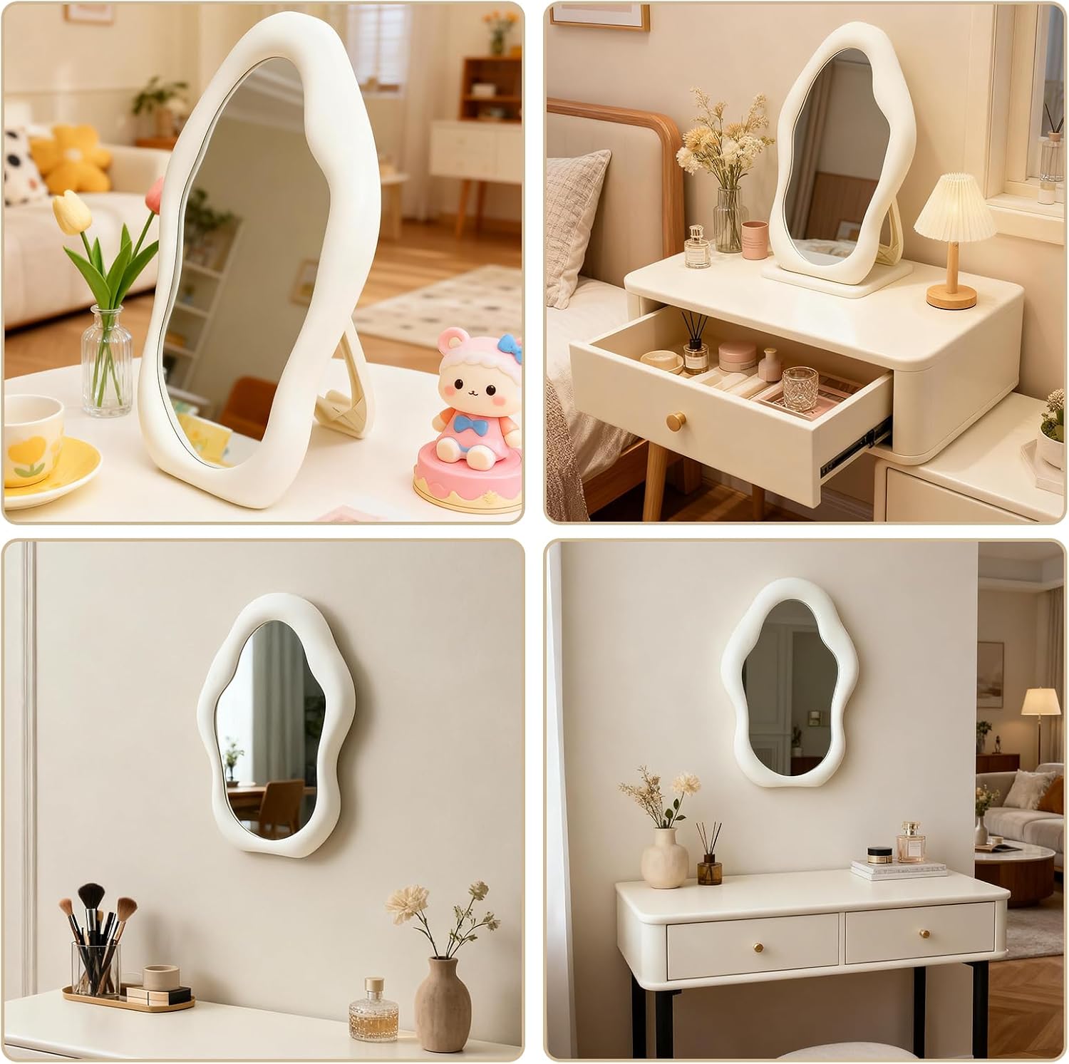 TBWHL White Cloud Shaped Makeup Mirror, Folding Desk Mirror for Women Girl