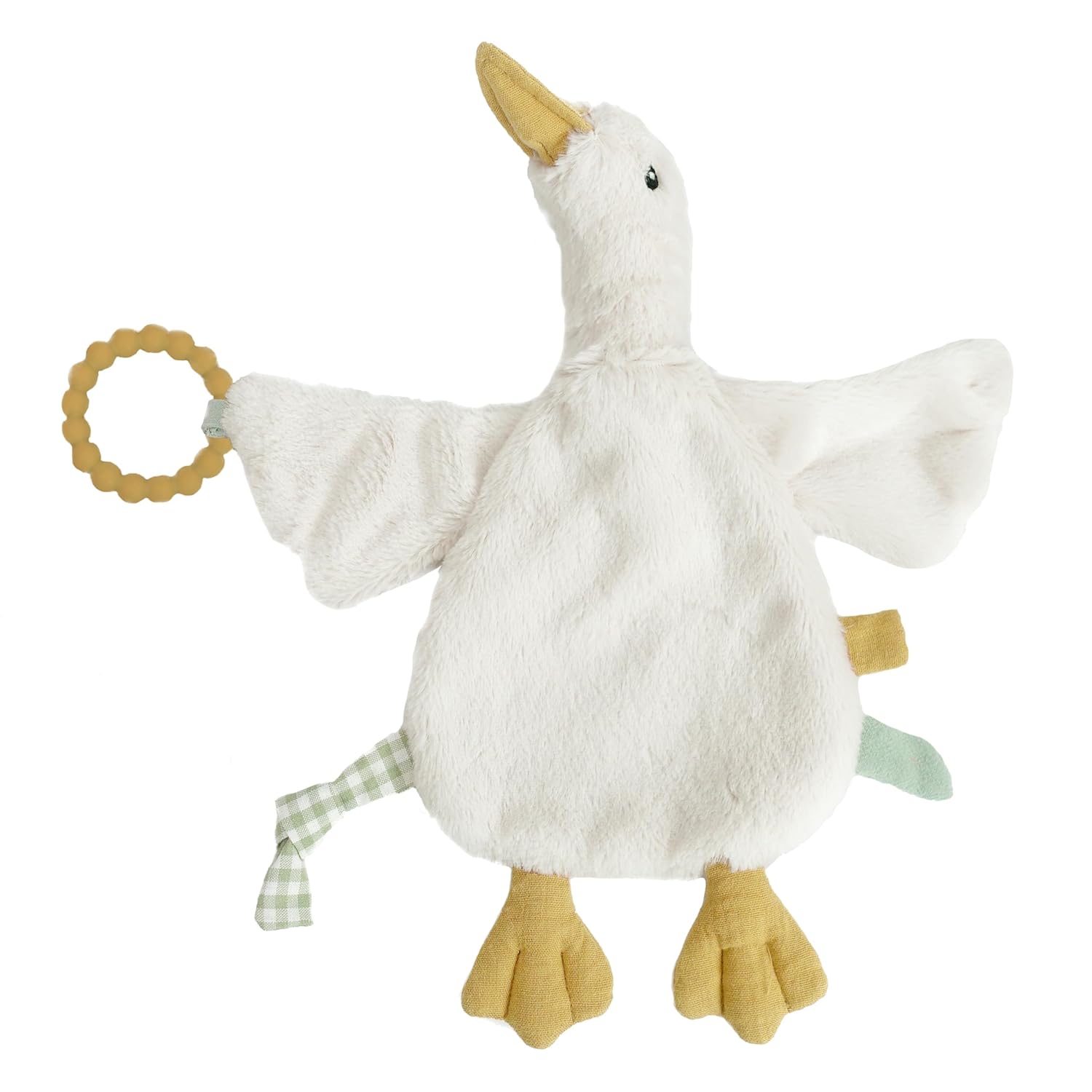 MON AMI PRU Goose Teether Lovie | 12-Inch Baby Security Blanket with Silicone Teether | Soft Plush Lovey for Teething Relief & Comfort
