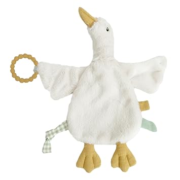 MON AMI PRU Goose Teether Lovie | 12-Inch Baby Security Blanket with Silicone Teether | Soft Plush Lovey for Teething Relief & Comfort