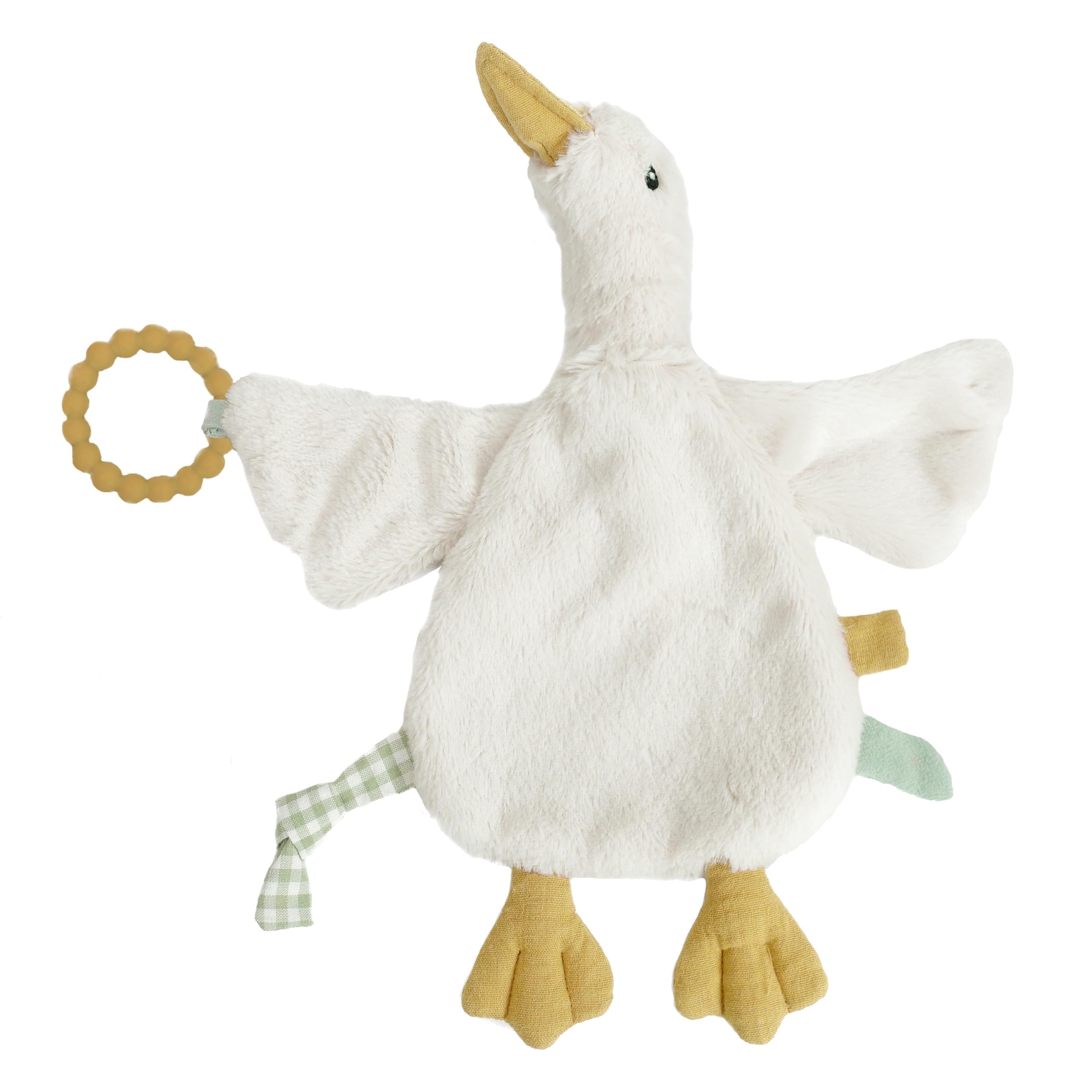 MON AMI PRU Goose Massaggiagengive Lovie | Coperta di sicurezza per bambini con massaggiagengive in silicone, morbido peluche Lovey per sollievo e comfort della dentizione