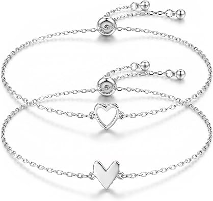 Kakonia Friendship Bracelets for Women, 2Pcs 14K Gold Plated Stainless Steel Matching Heart Bracelet Set, Adjustable Dainty Gold Link Chain Bracelets, Jewelry Gifts for Best Friend, Mom and Friends