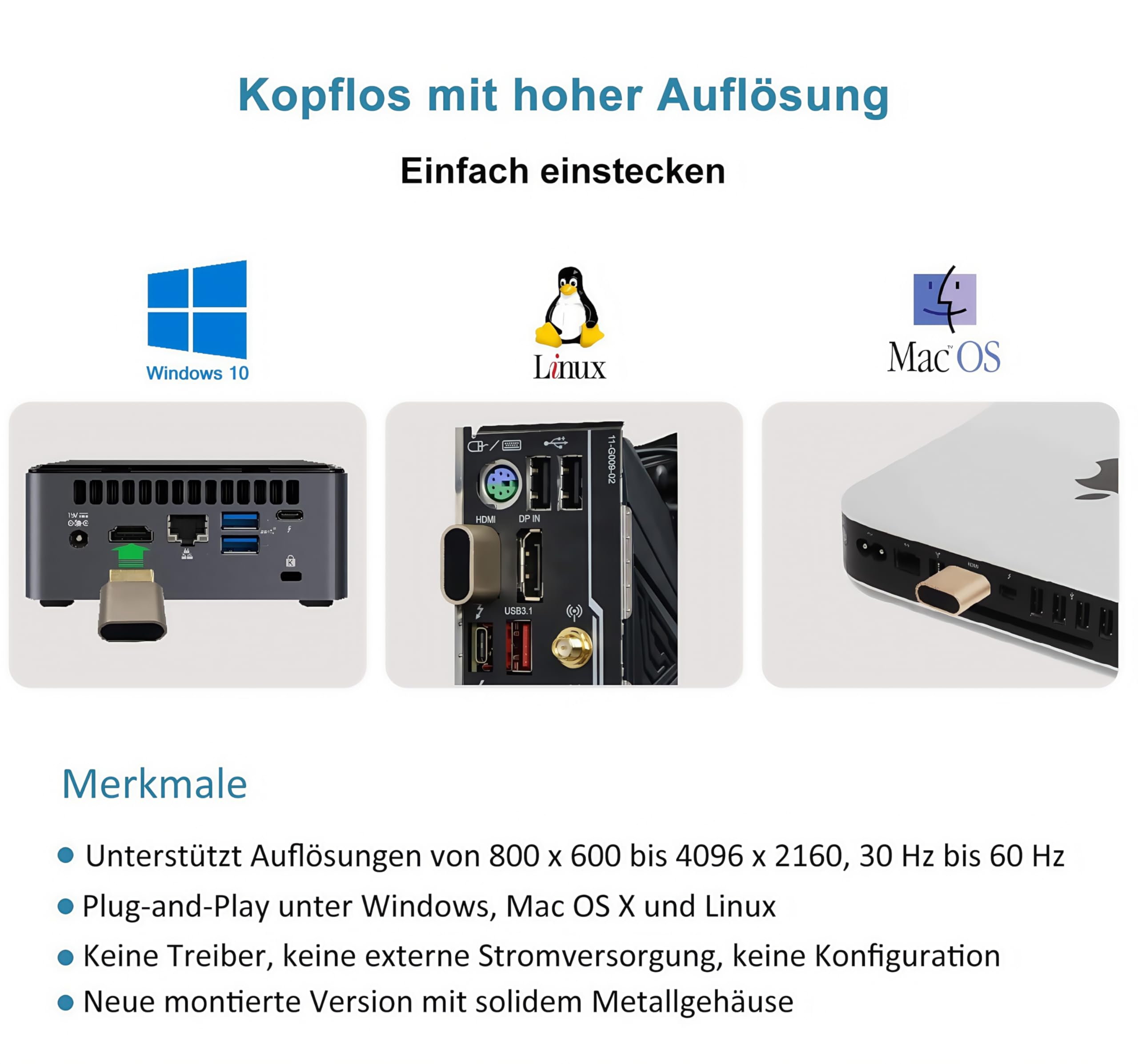 24-Pack 4K 2K 1080P 30Hz bis 60Hz Unterstützung HDMI Display Emulator DDC EDID Headless Ghost Monitor Adapter Dummy Stecker, Höchste 4096x2160 @ 60Hz - Gold Farbe