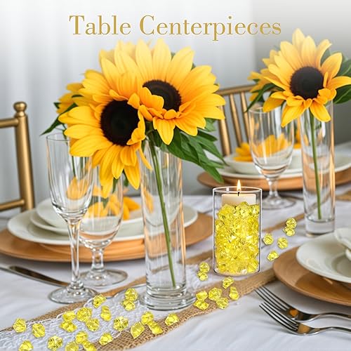 Miniatura 6 de DomeStar - Piedras de hielo falsas y trituradas, 150 unidades de cubos de hielo de plástico acrílico, amarillo, con diamantes de imitación, para