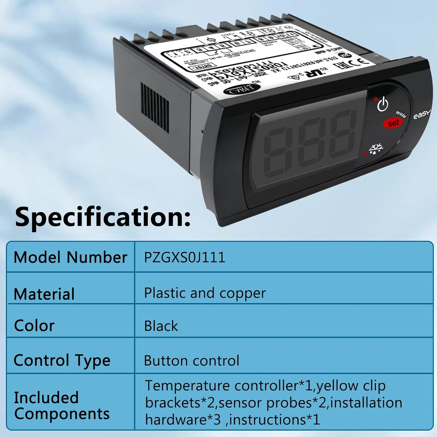 PZGXS0J111 Temperature Controller,115V Temperature Thermostat with 2 NTC Temperature Sensor Probe Compatible with Carel All Refrigerator Types