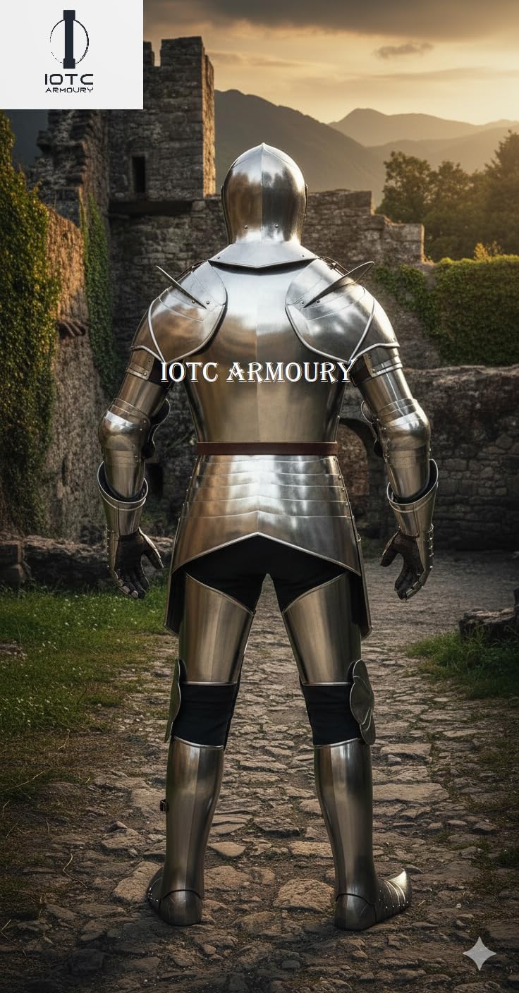 Medieval Knight Full Suit of Armor Fully Wearable Knight Armor Costume with Armor Stand for Display Purpose Perfect for LARP, Reenactment, Cosplay & Theator Act Costume-Halloween Costume Silver