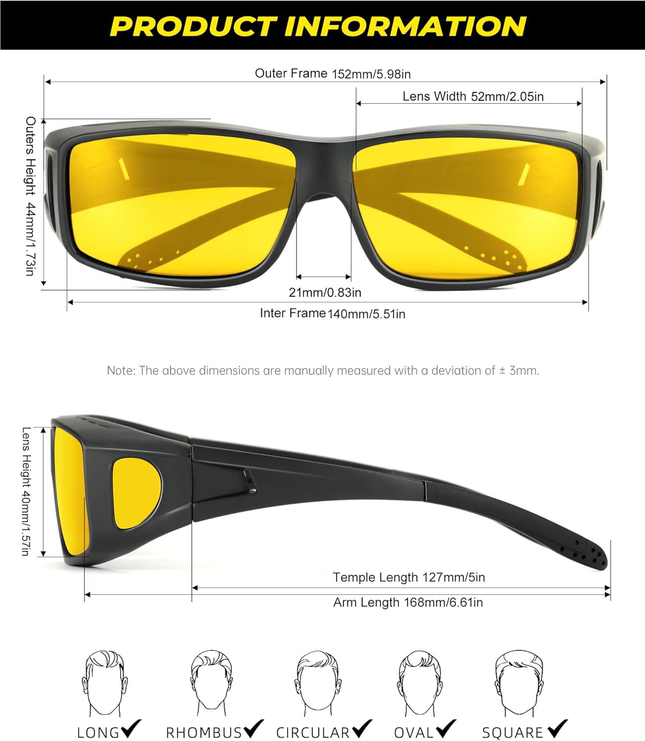 Night Vision Glasses, Fit Over Glasses Mens Womens, Wrap Around Anti Glare HD Night Vision Lens for Night Driving - Image 4